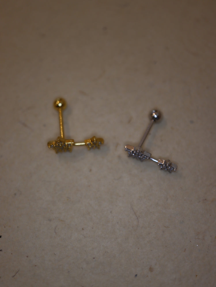 Double star cz 925 silver stud piercing (1pc)
