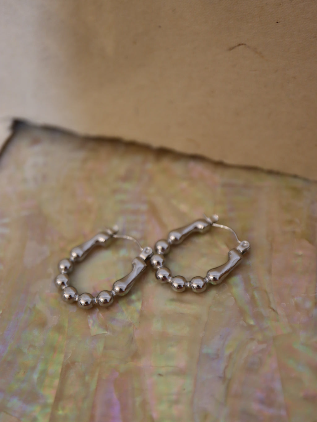 Stainless steel bead hoop earrings