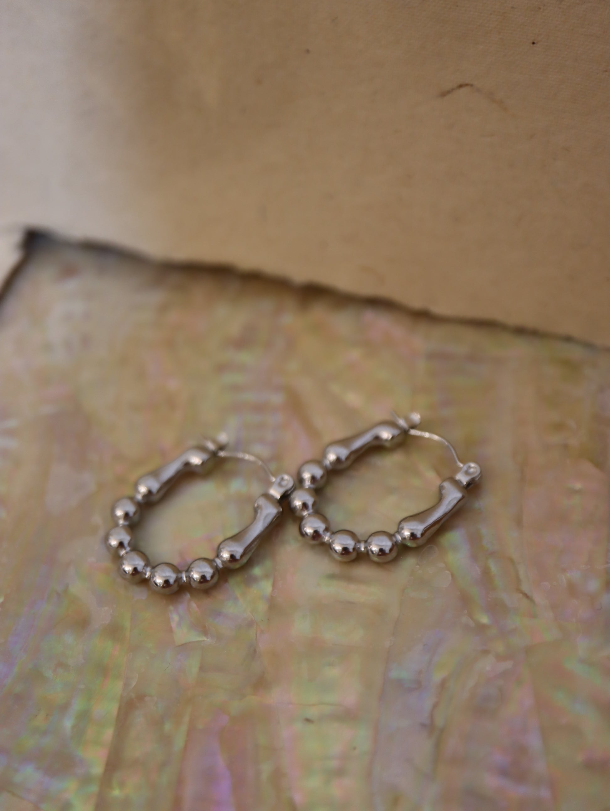 Stainless steel bead hoop earrings
