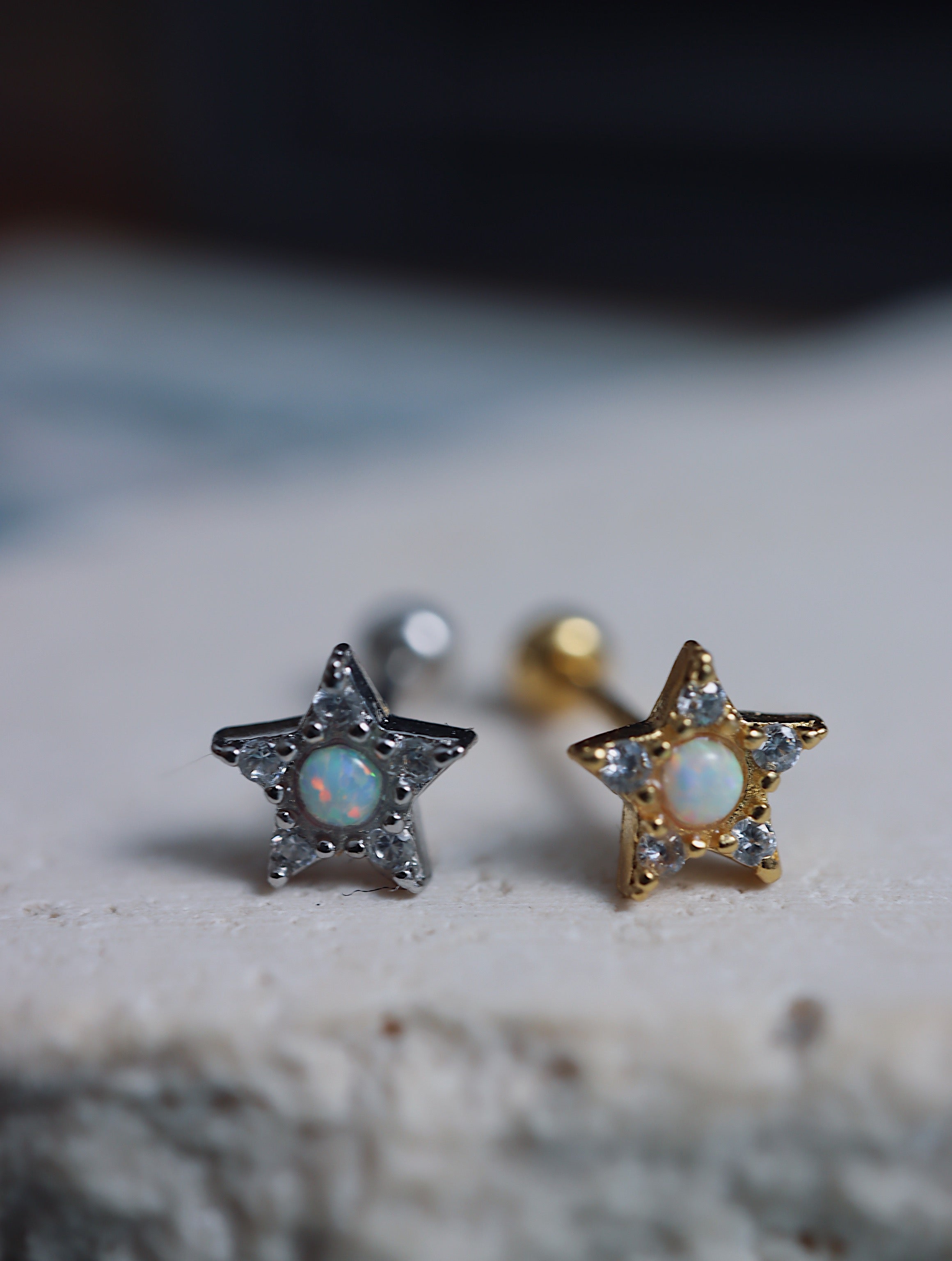 Star cz opal silver925 piercing stud earring (1pc)