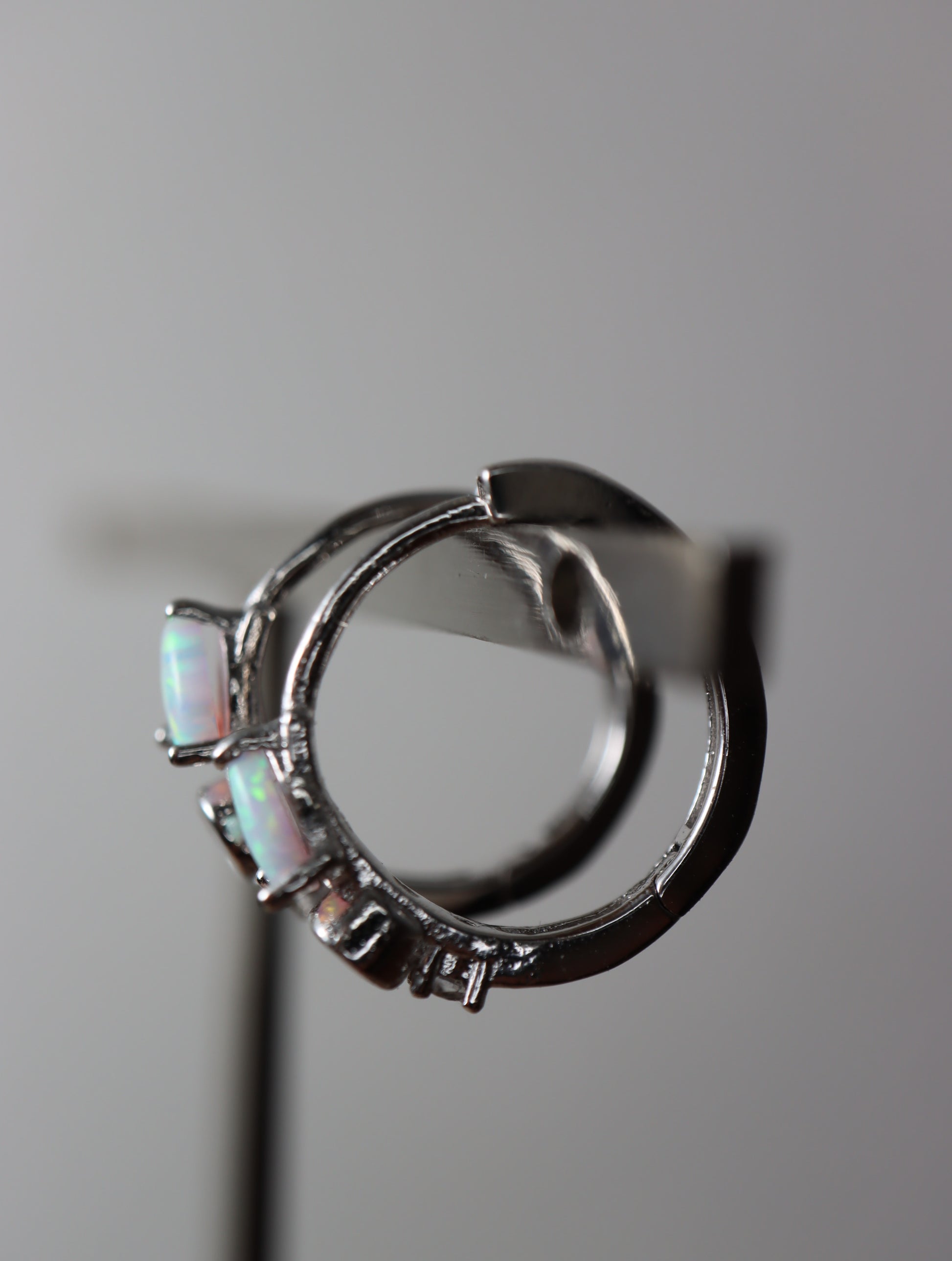 Opal cz S925 hinged hoop earrings