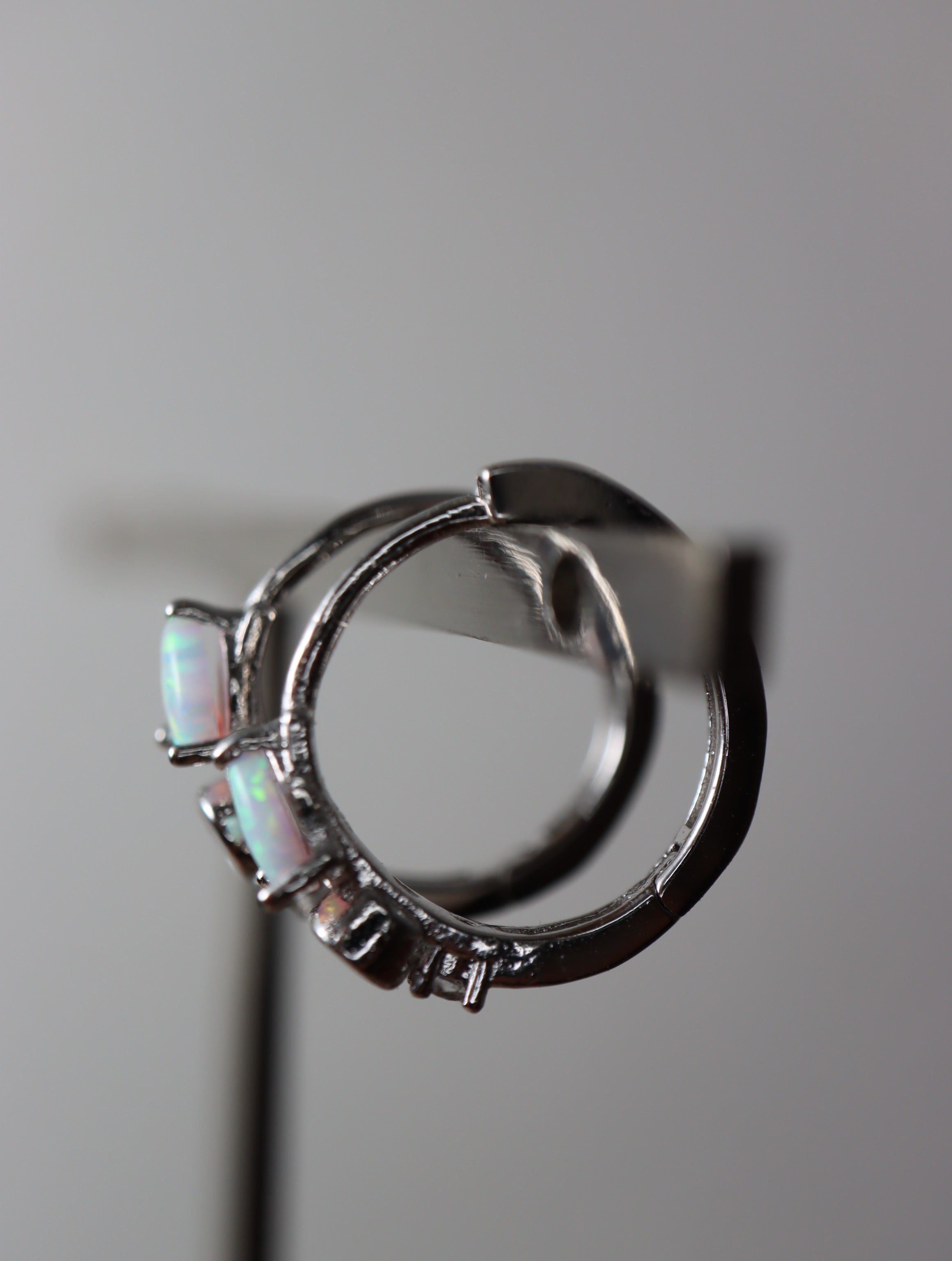 Opal cz S925 hinged hoop earrings