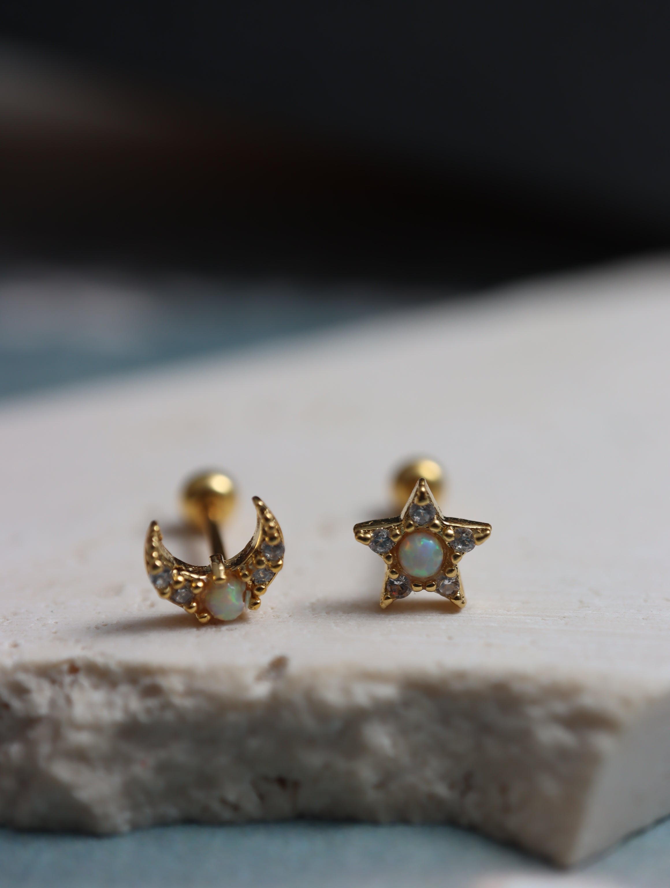Star cz opal silver925 piercing stud earring (1pc)