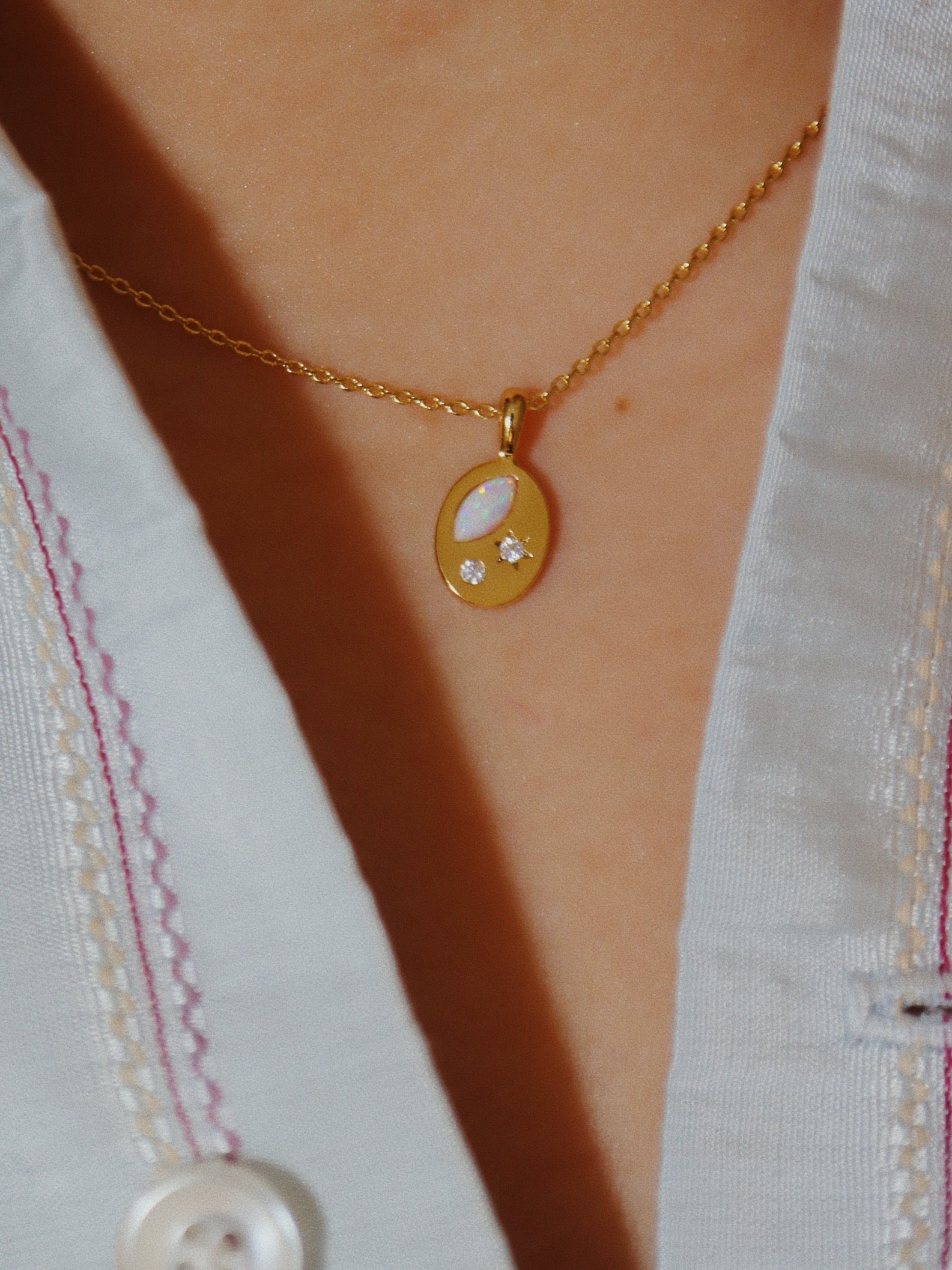Oval shape opal and cz necklace