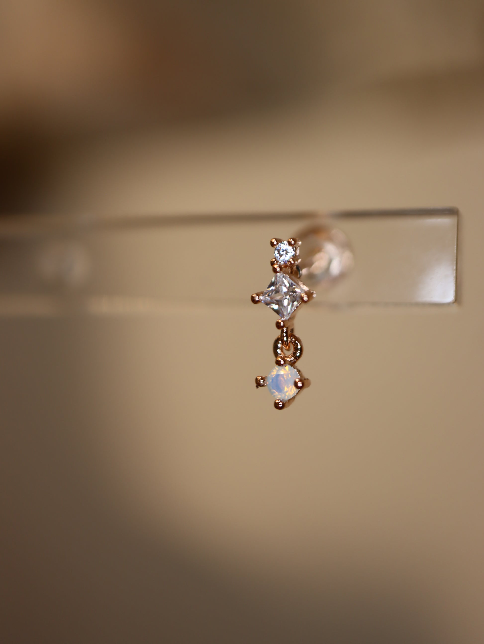 Drop cz silver925 flat back piercing