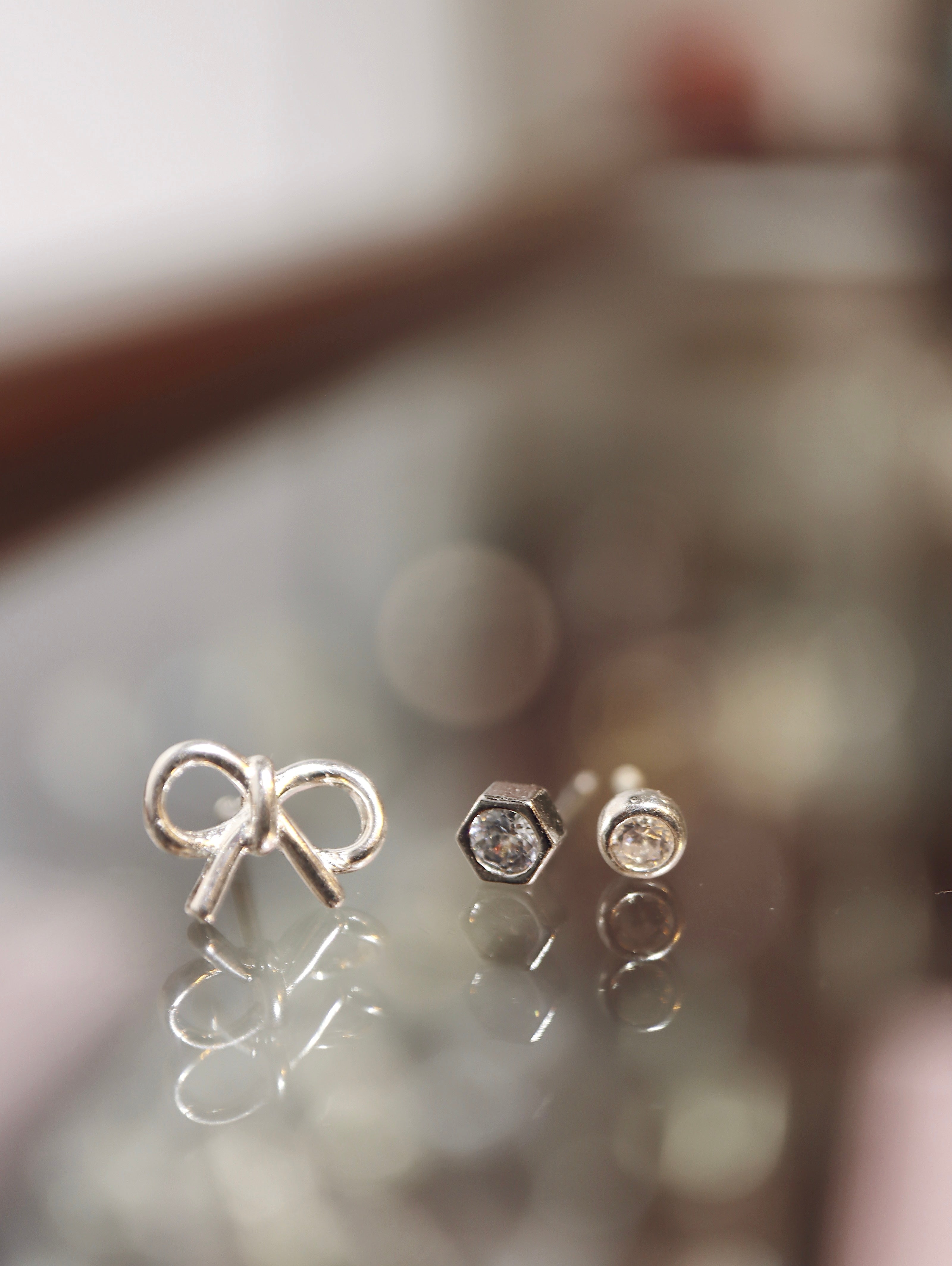 Hexagon cz 925 silver piercing stud (1pc)