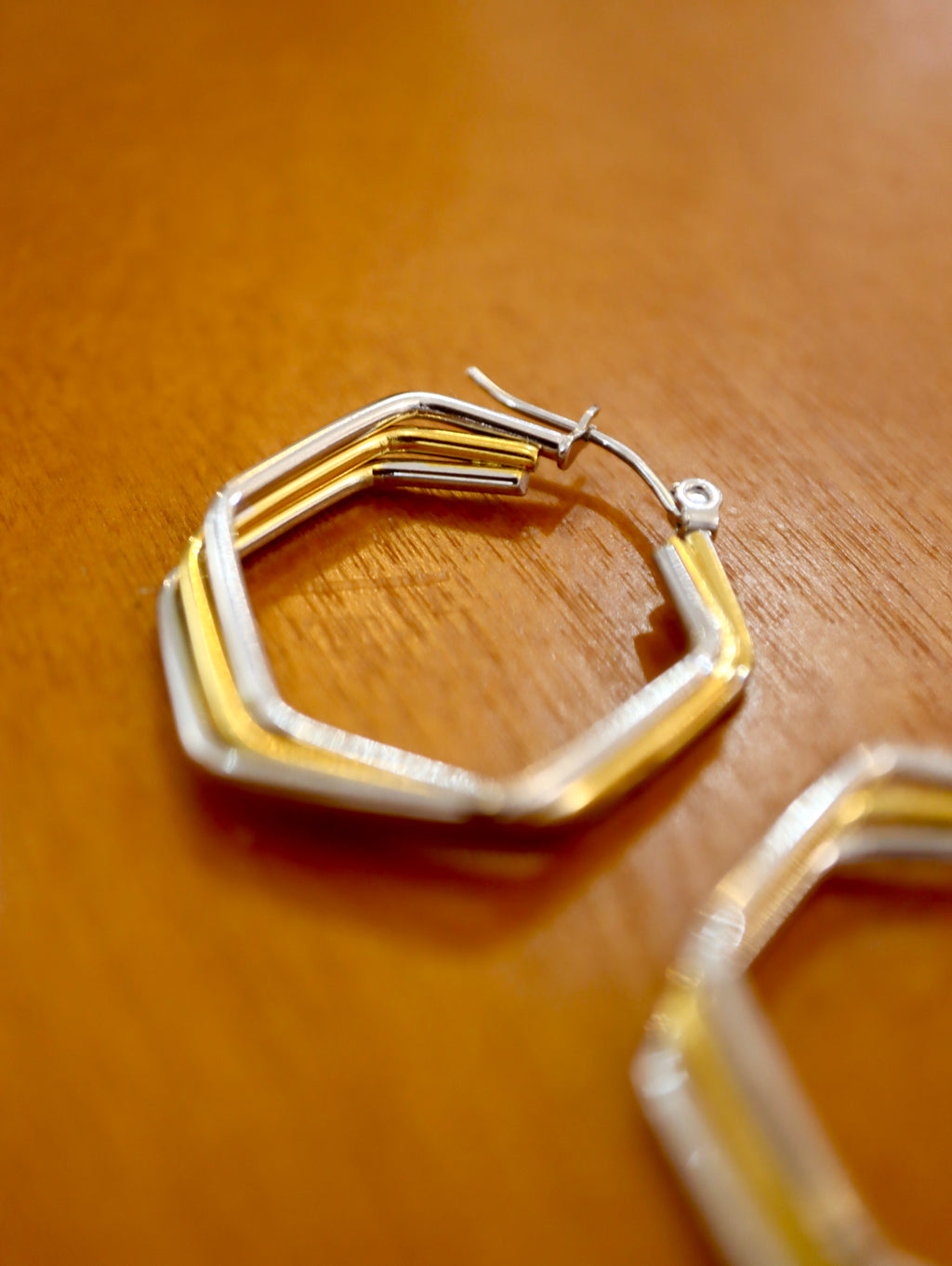 Hexagon stainless steel mix tone earrings