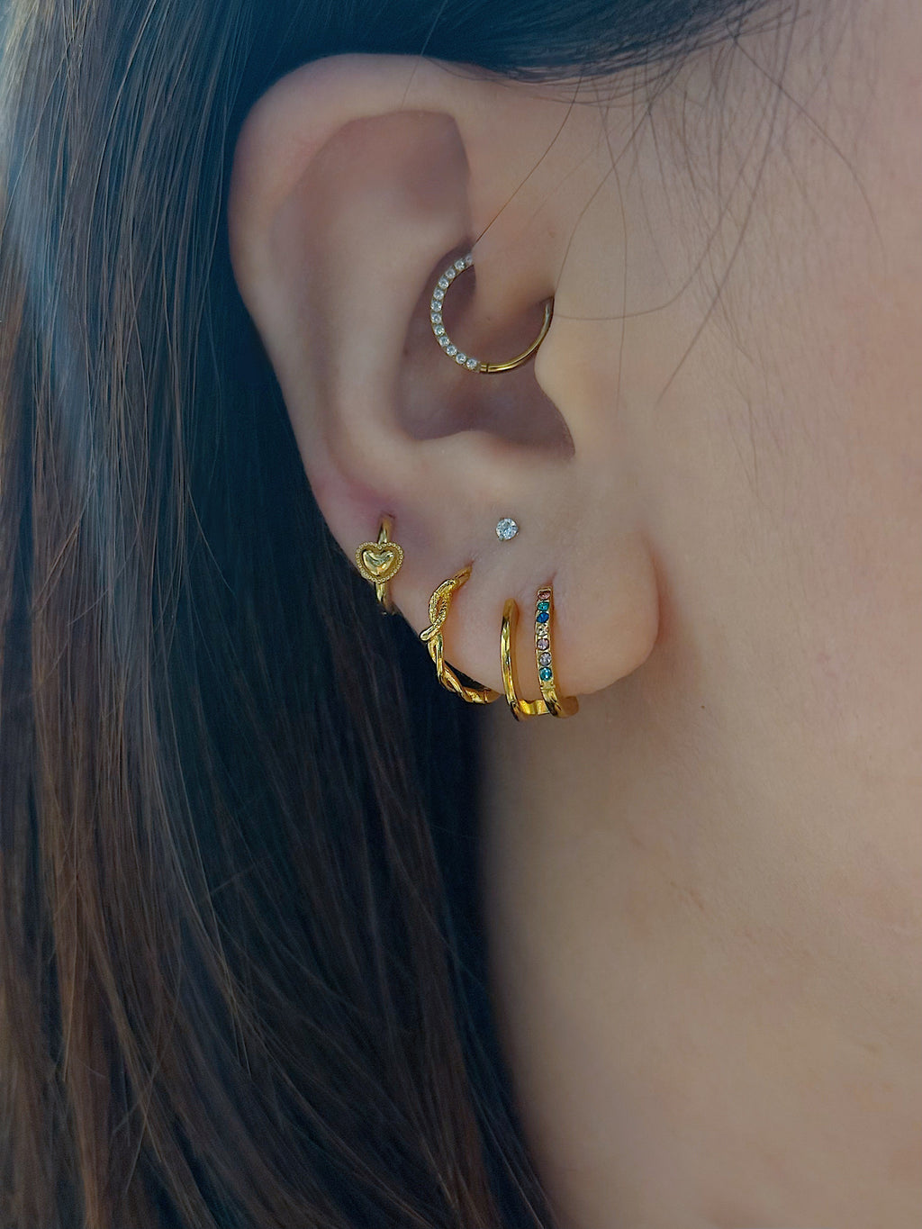 Heart hinged stainless steel hoop earrings
