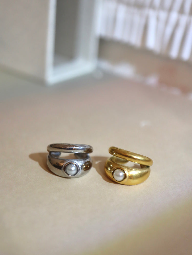 Double pearl stainless steel earcuff