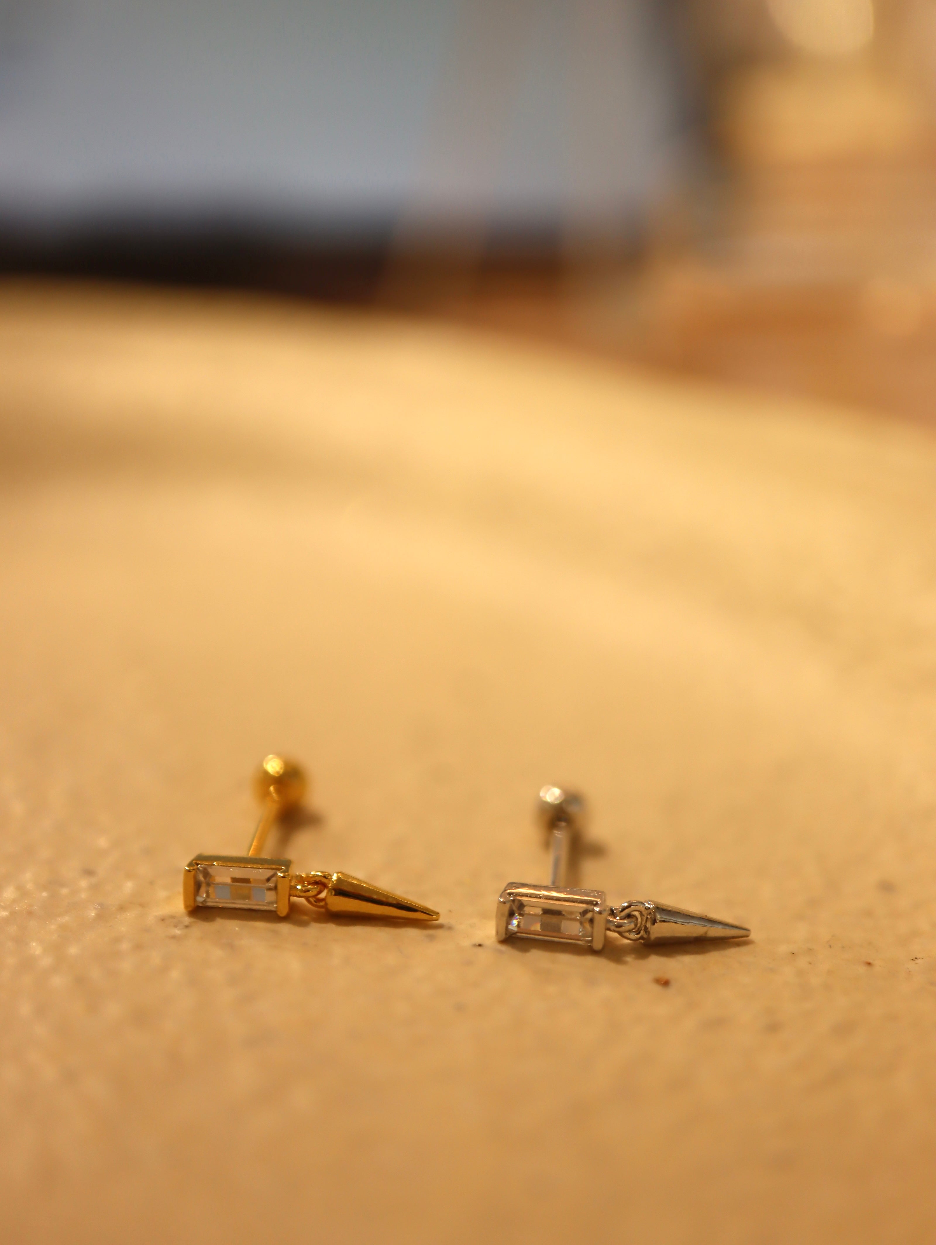 Rectangular CZ Arrowhead Stud 925 Silver Piercing Earring