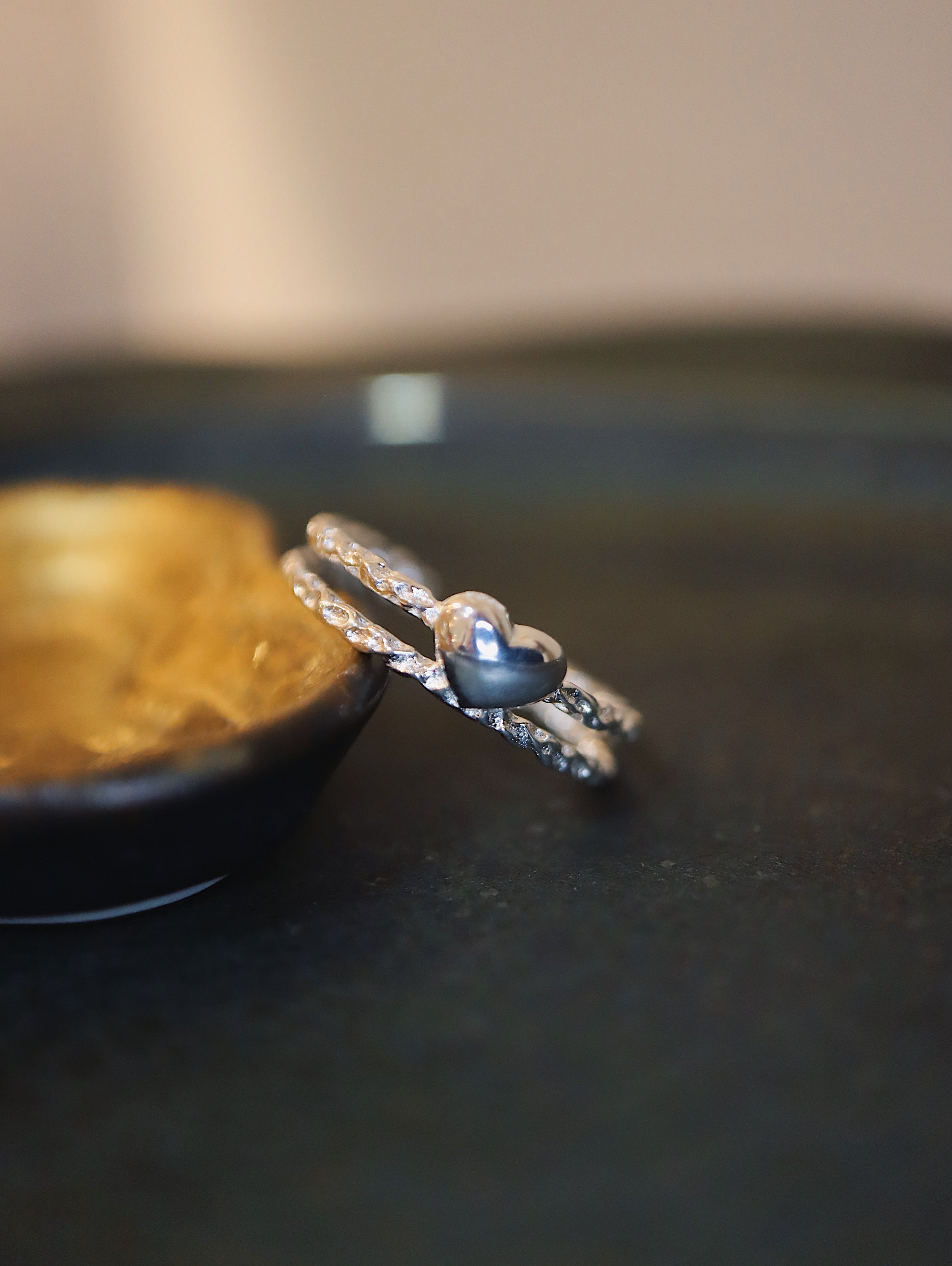 Heart double band 925 silver pinky ring