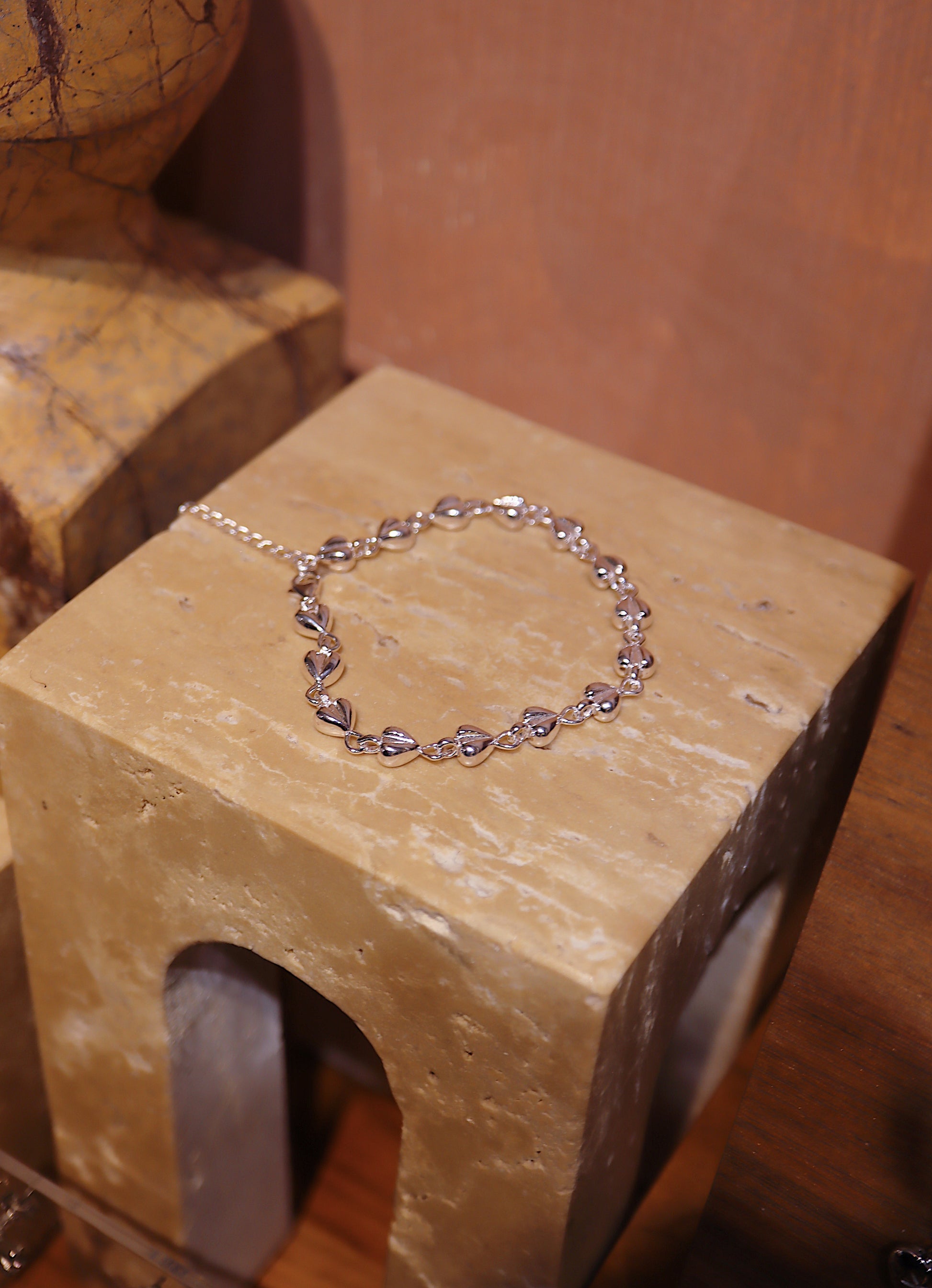 925 Sterling Silver Puffed Heart Chain Bracelet