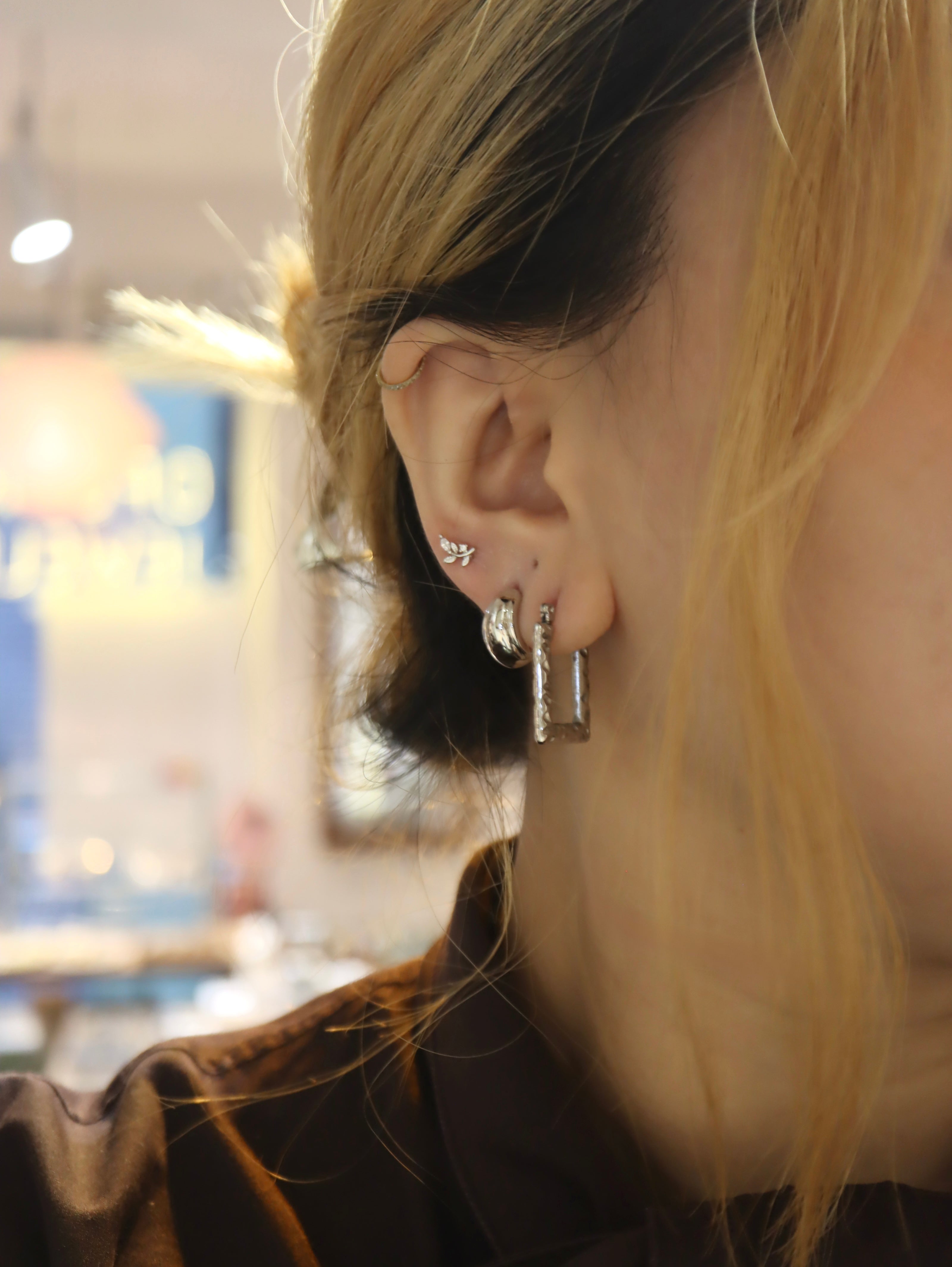 Textured frame stainless steel earrings