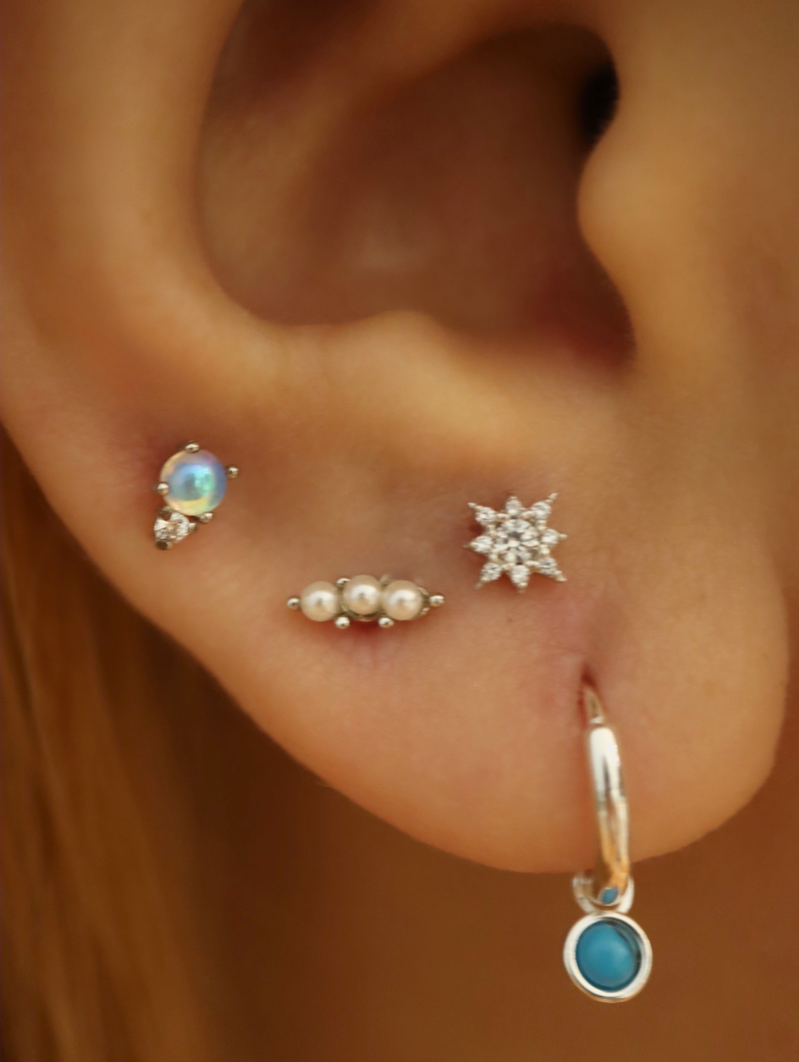 Pearl trinity bar stud piercing stud earring (1pc)