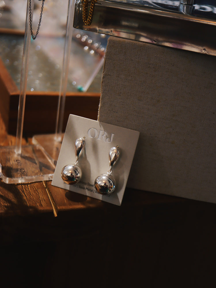 Drop ball statement 925 silver earrings
