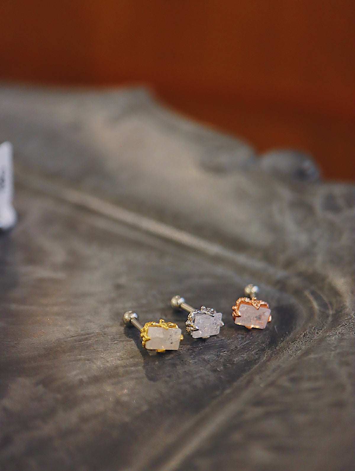 Surgical steel radiant rectangle stud piercing