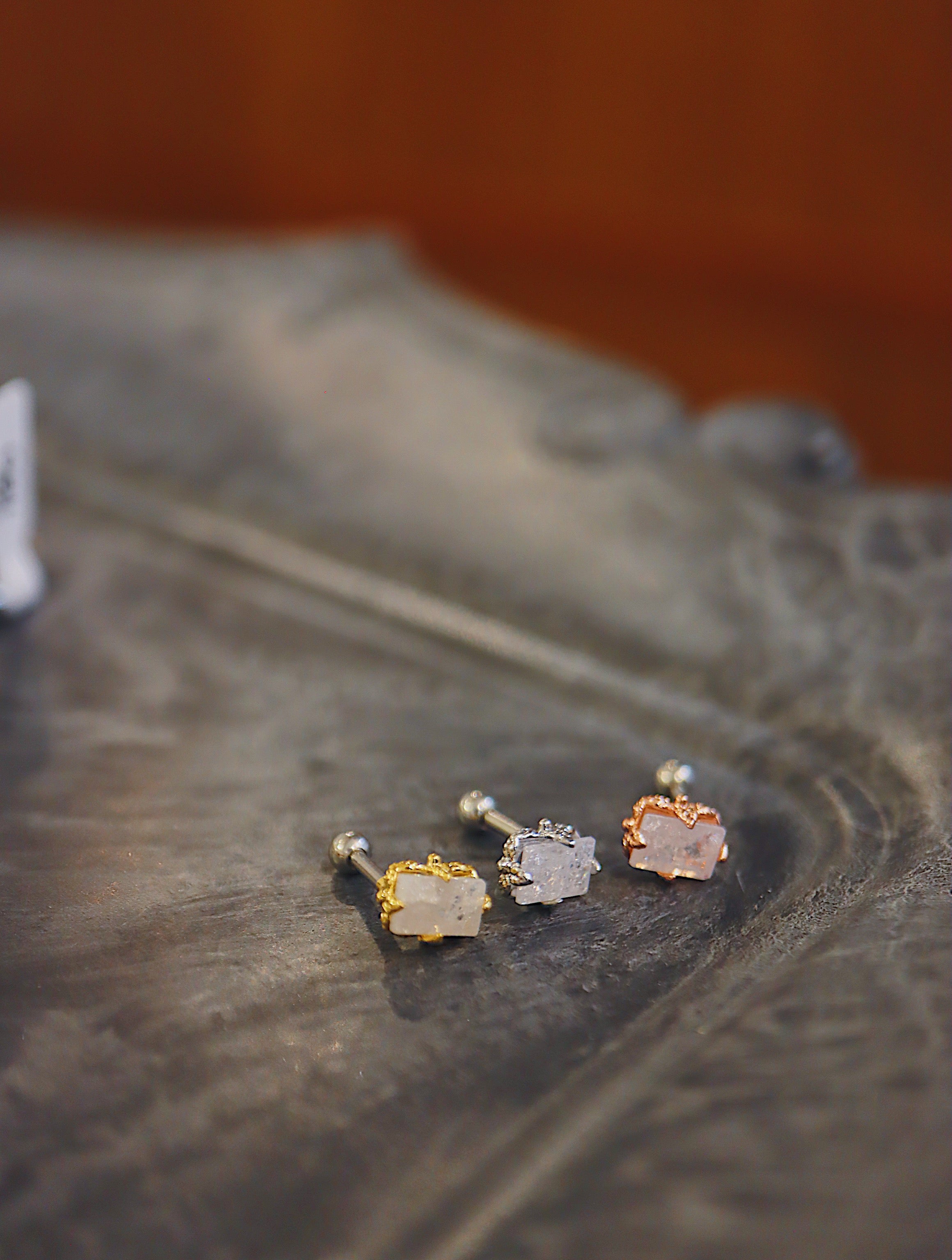 Surgical steel radiant rectangle stud piercing