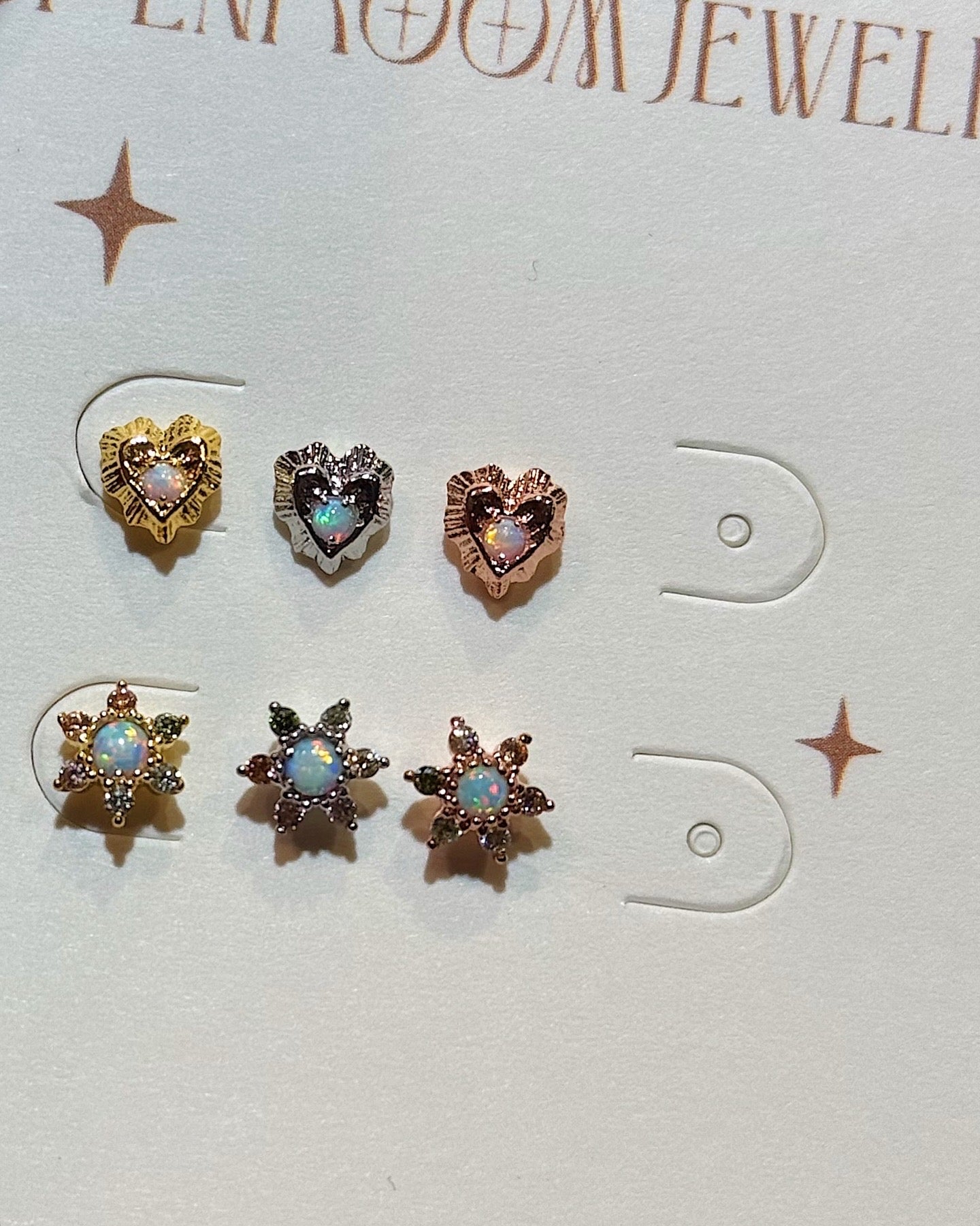 Heart opal stud piercing earring (1pc)