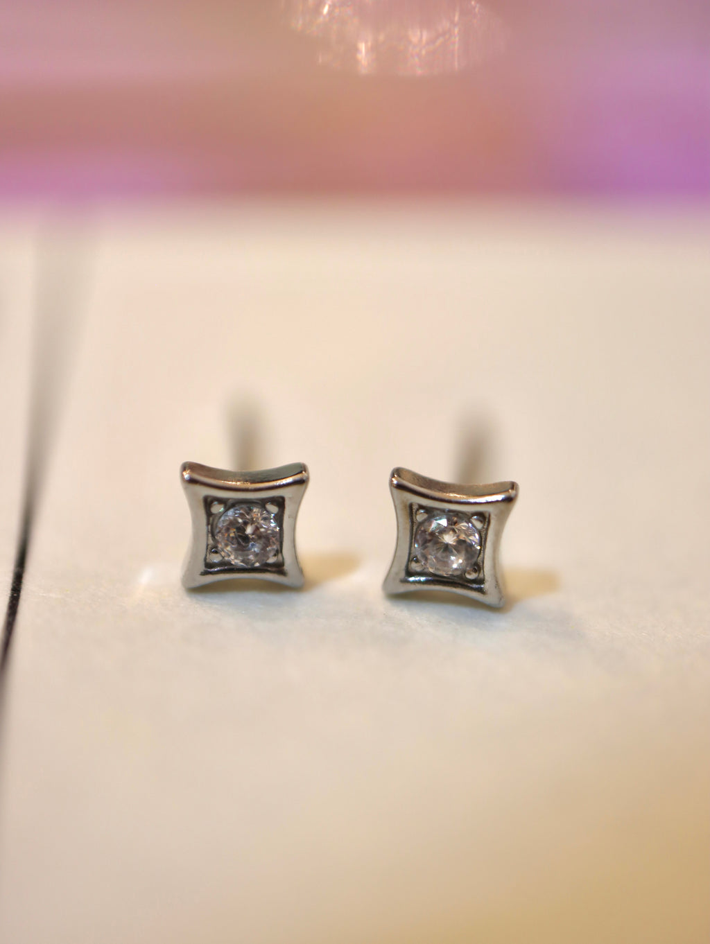 Rhombus Bezel Stud Earrings