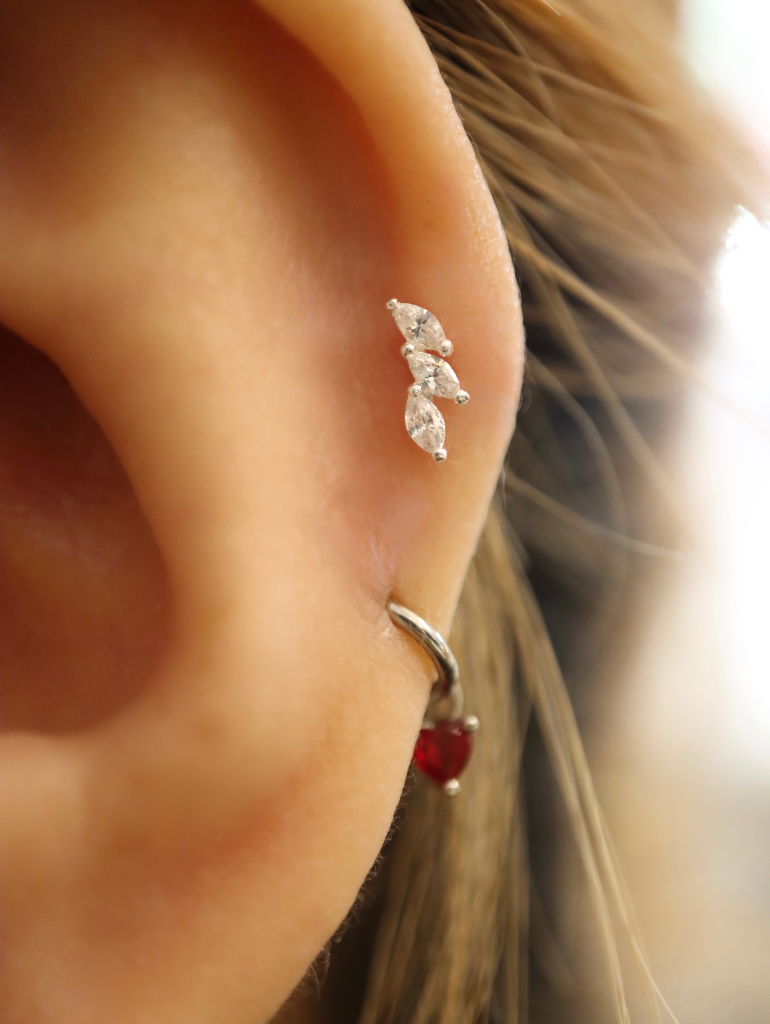 925 silver piercing triple cz earring