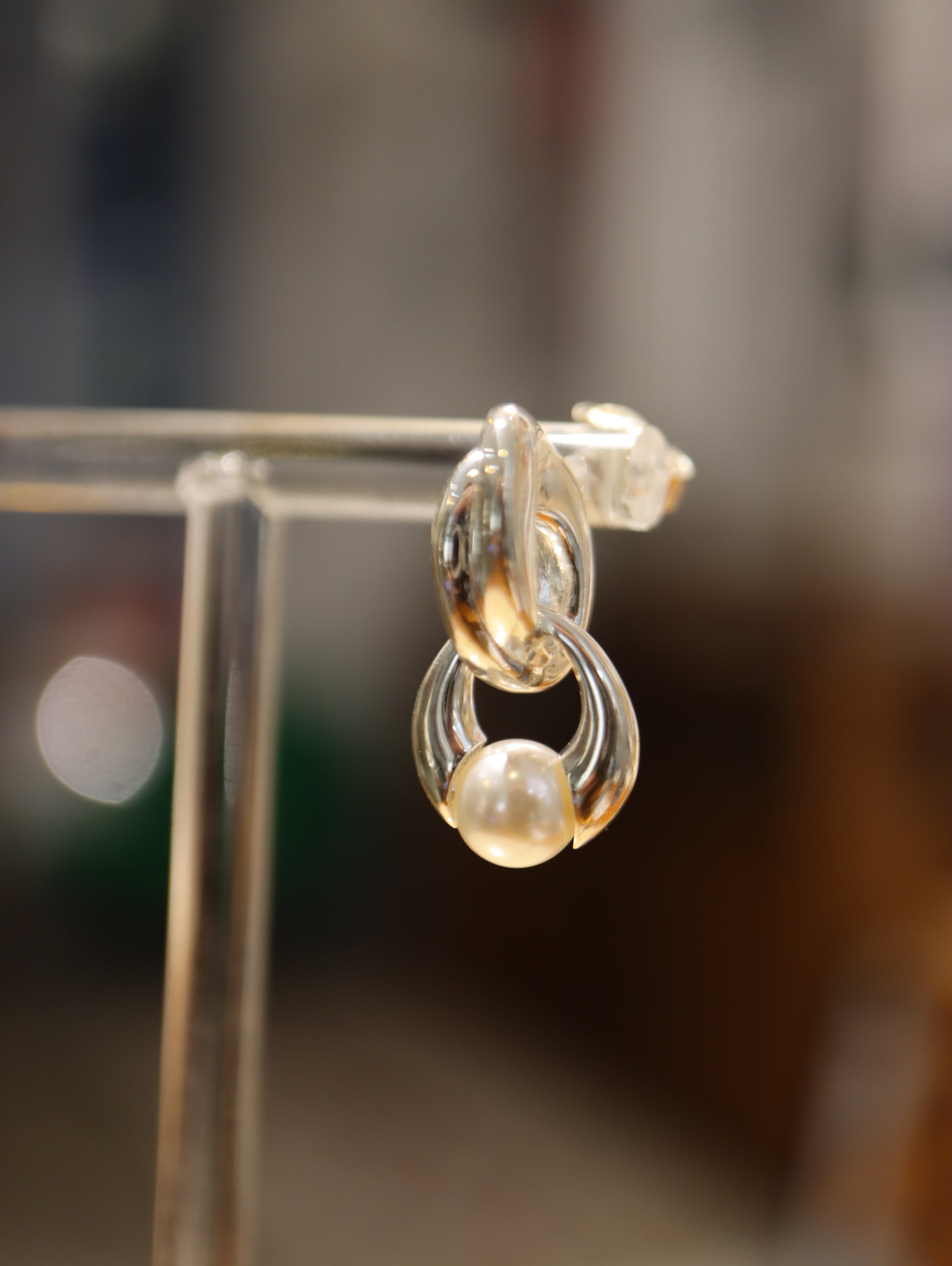 Interlock pearl 925 silver earrings