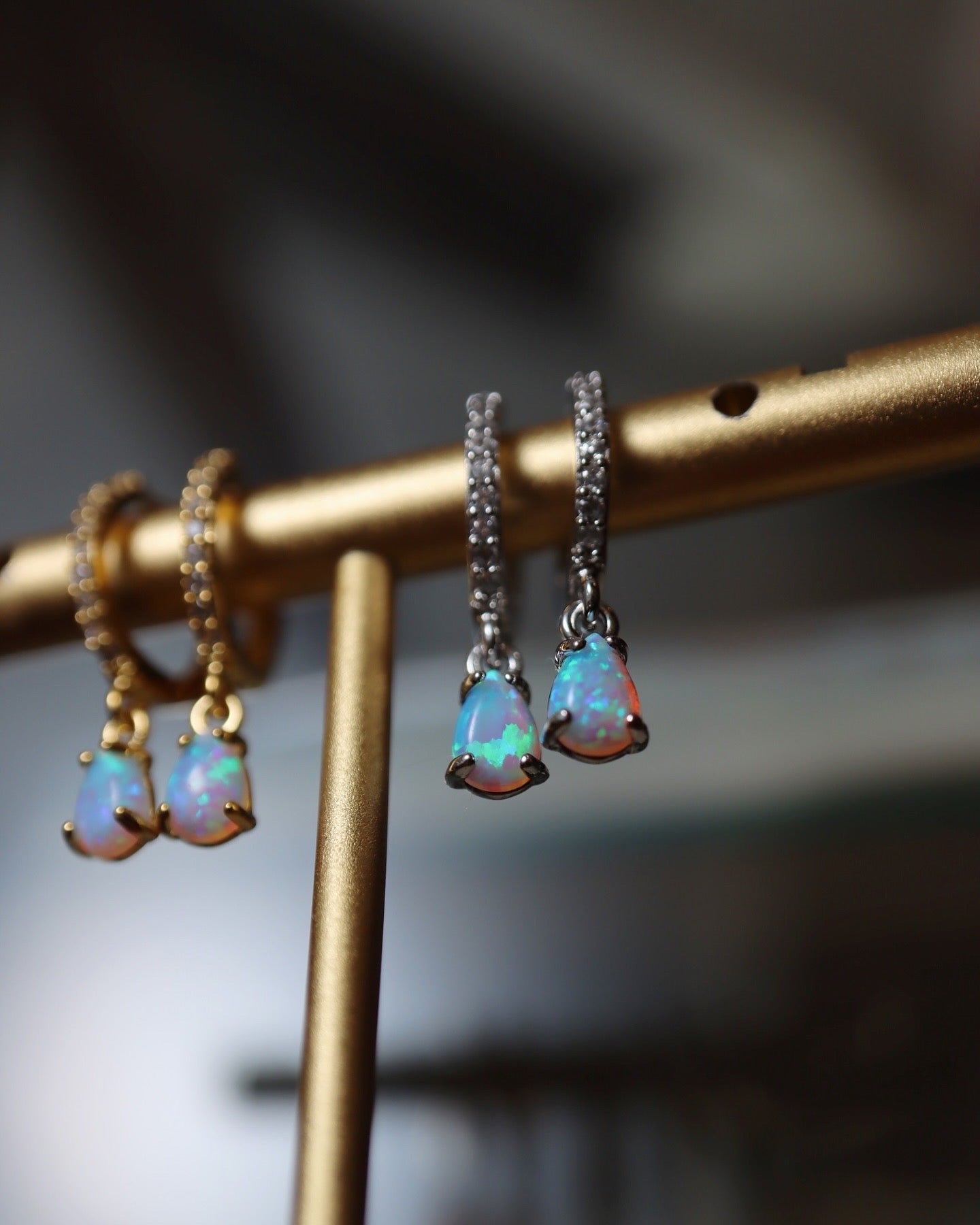 Opal cz S925 hinged hoop earrings
