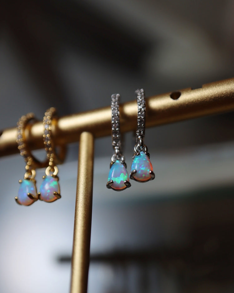 Opal cz S925 hinged hoop earrings