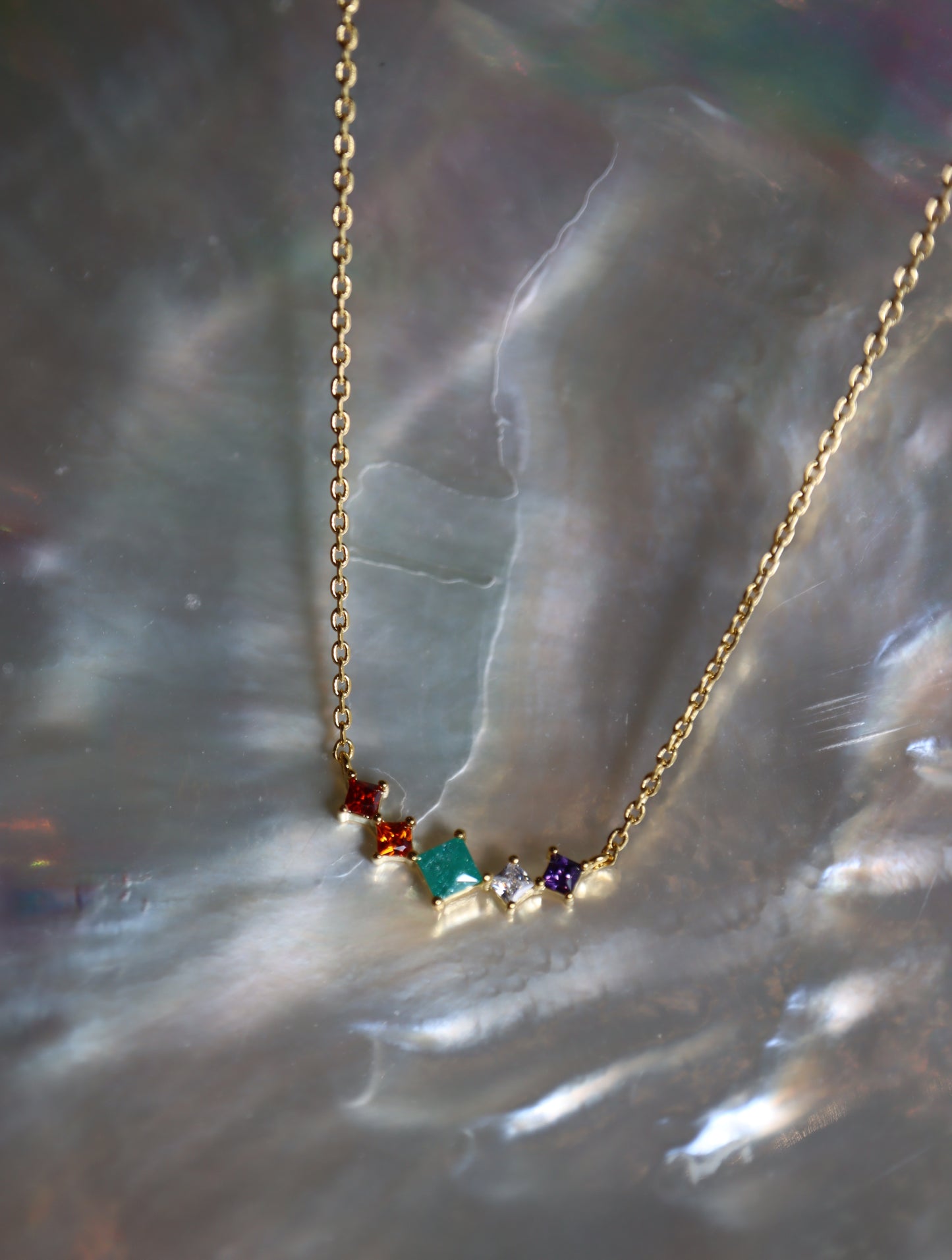 Rainbow cz row necklace