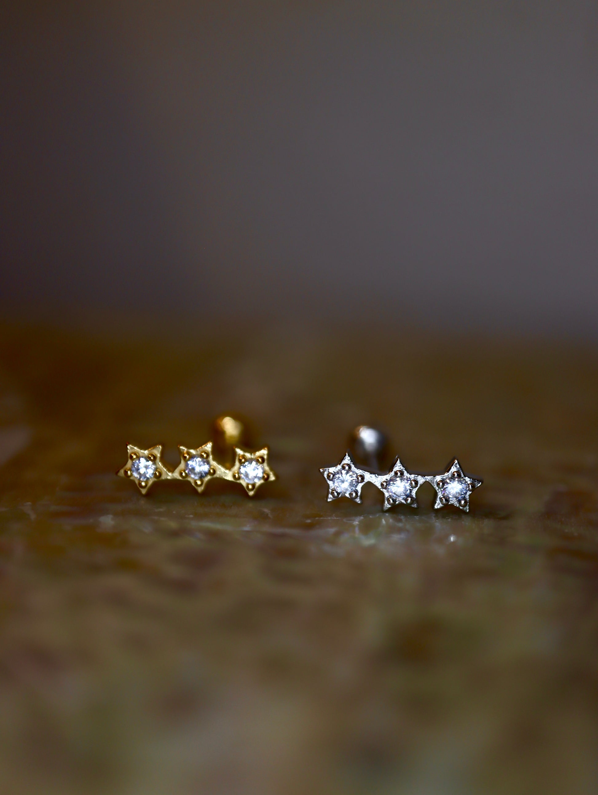 Triple star cz 925 silver stud piercing