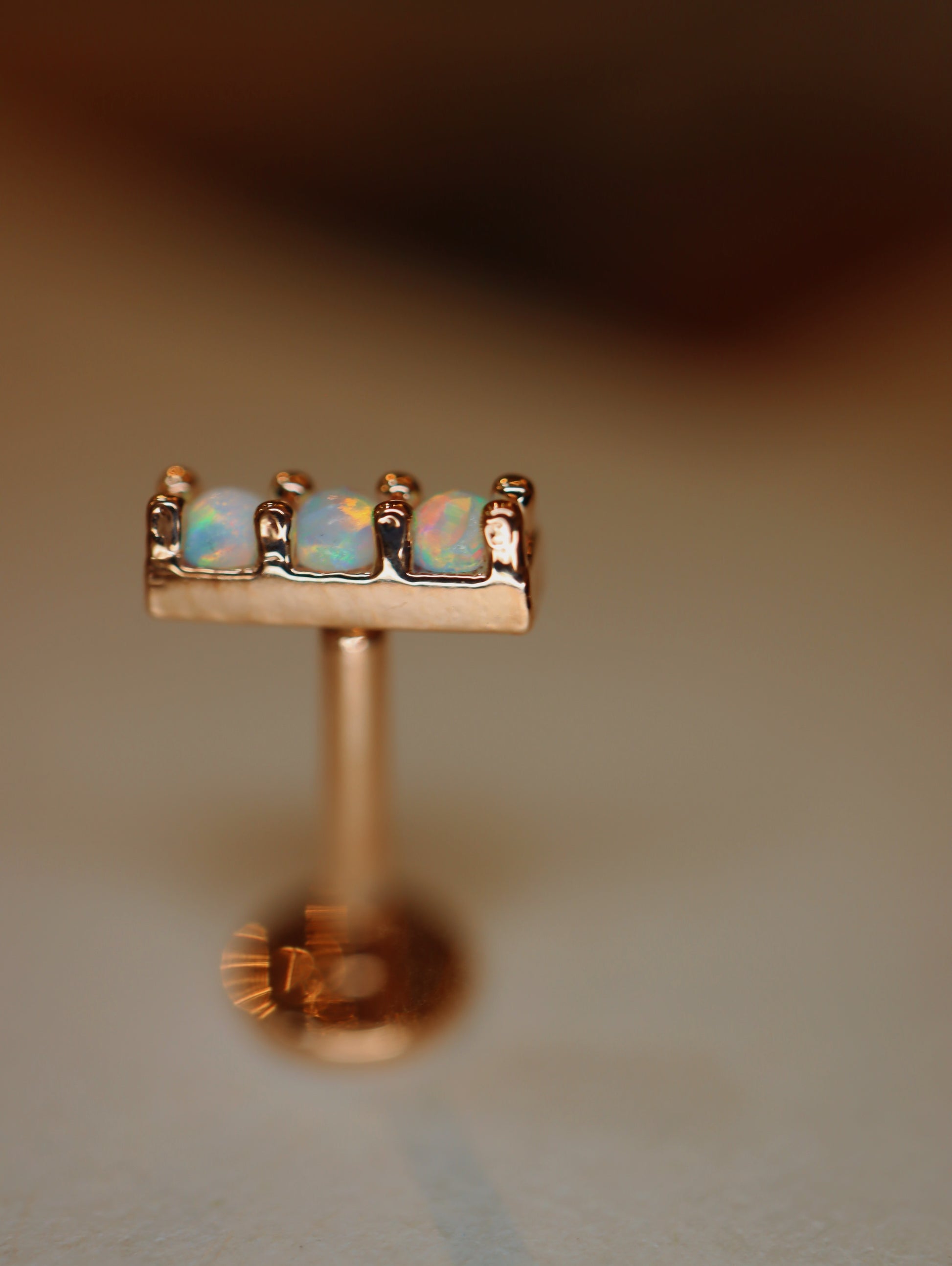Triple opal flat back piercing
