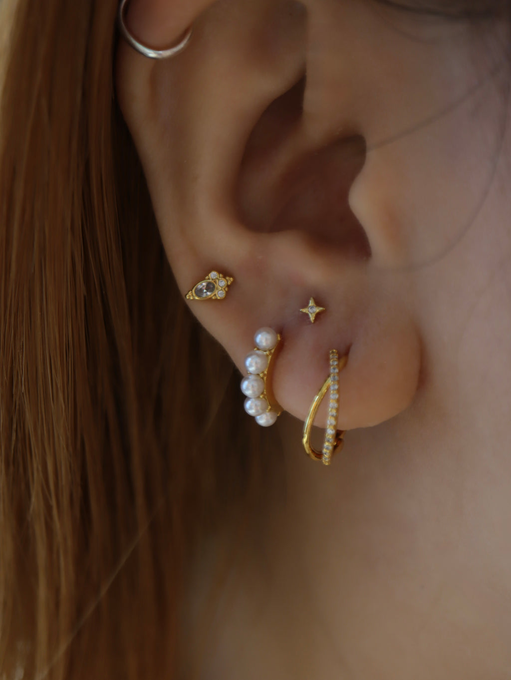 Pearl stud hoop earrings