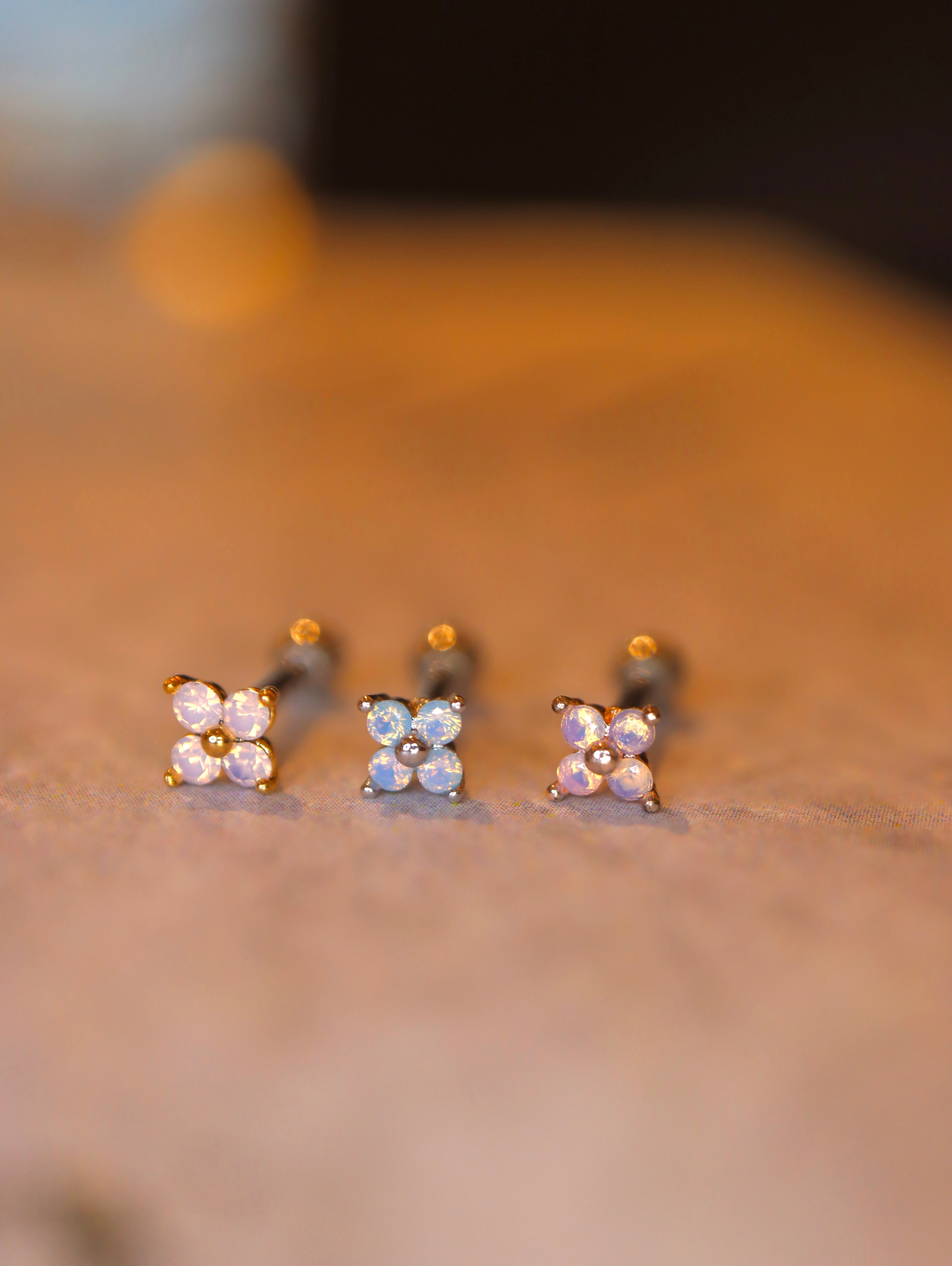 Tiny Faux Opal Petal Stud Piercing Earring (1pc)