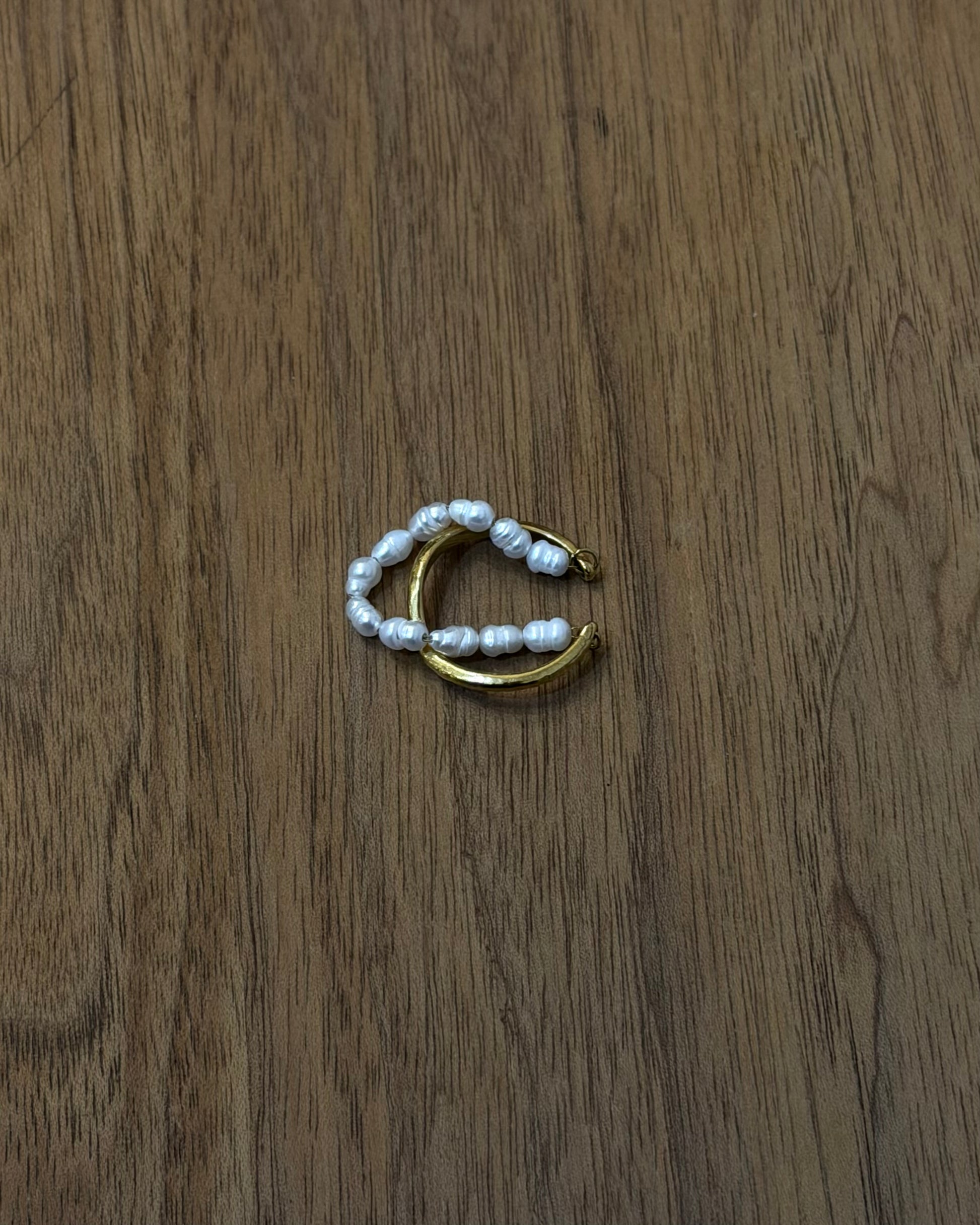 Raw pearl double band stainless steel ring