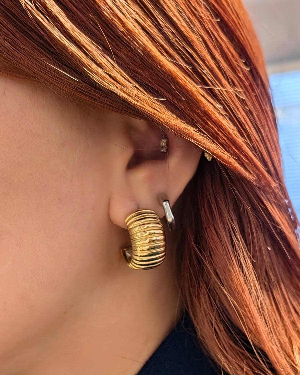 Ribbed Chunky Crescent Hoop Earrings