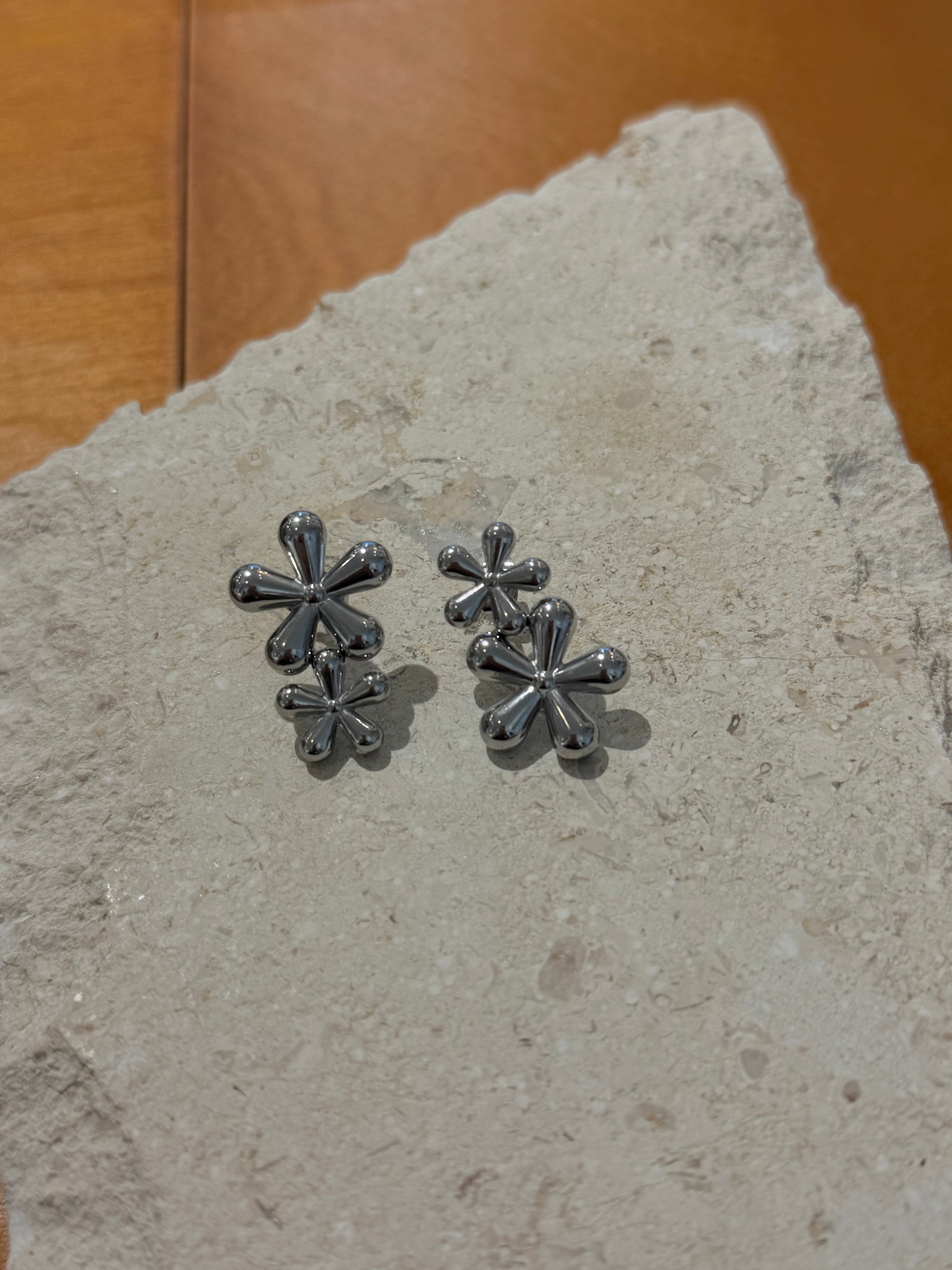 Bloom Double Flower Stud Stainless Steel Earrings
