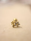 Double floral cz surgical steel stud piercing (1pc)