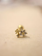 Double floral cz surgical steel stud piercing (1pc)