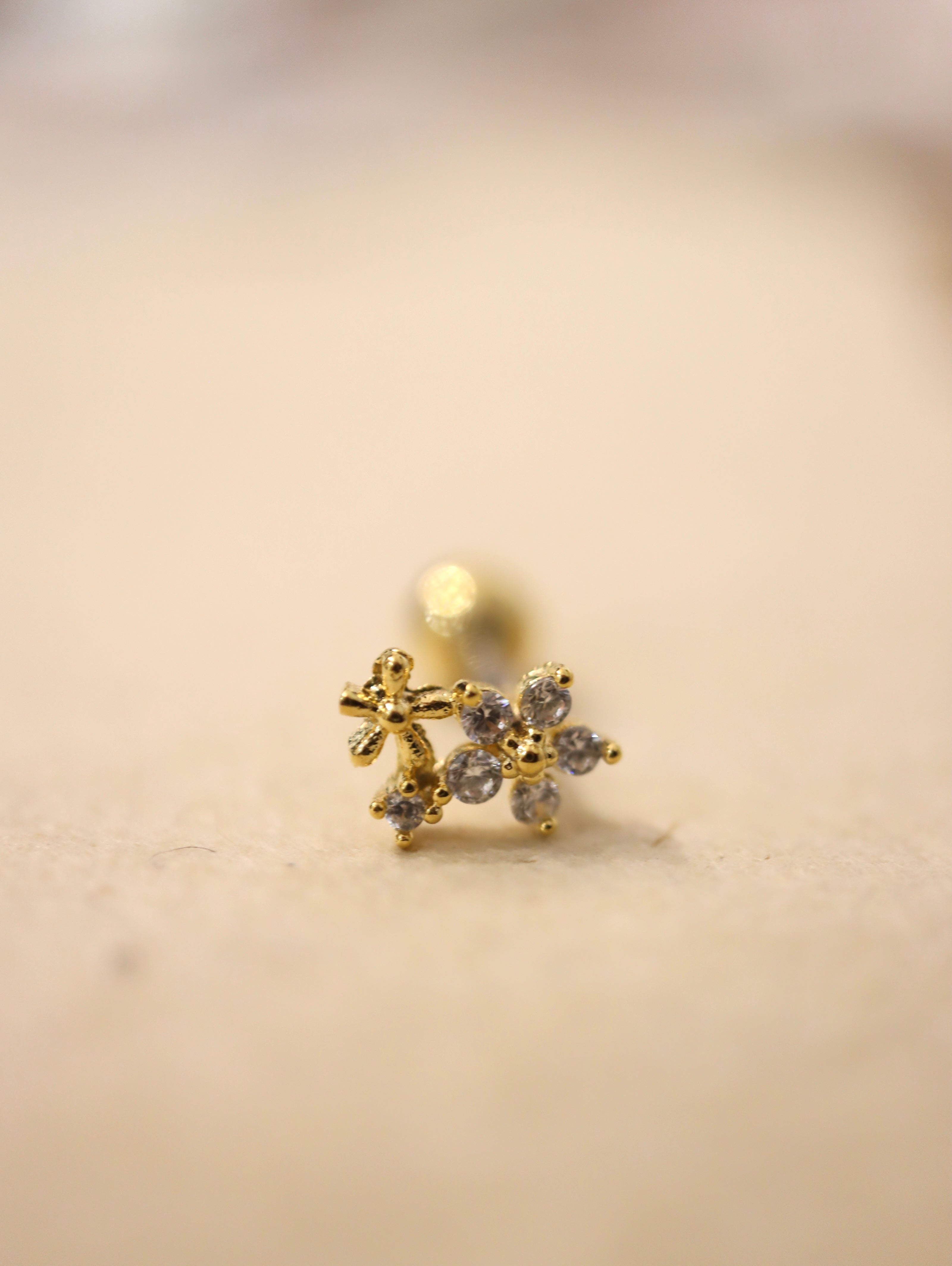 Double floral cz surgical steel stud piercing (1pc)