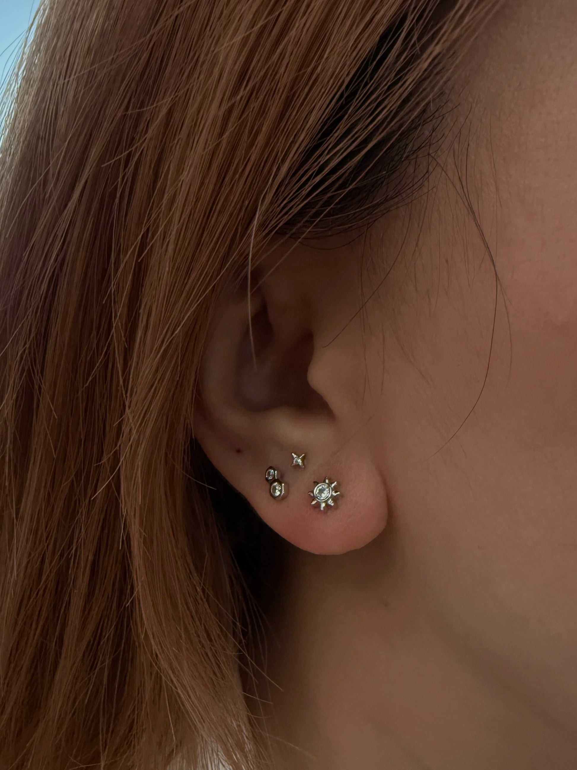 Sun cz stud s925 piercing earring