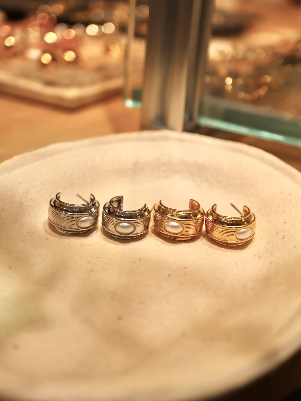 Ridged Pearl Earrings