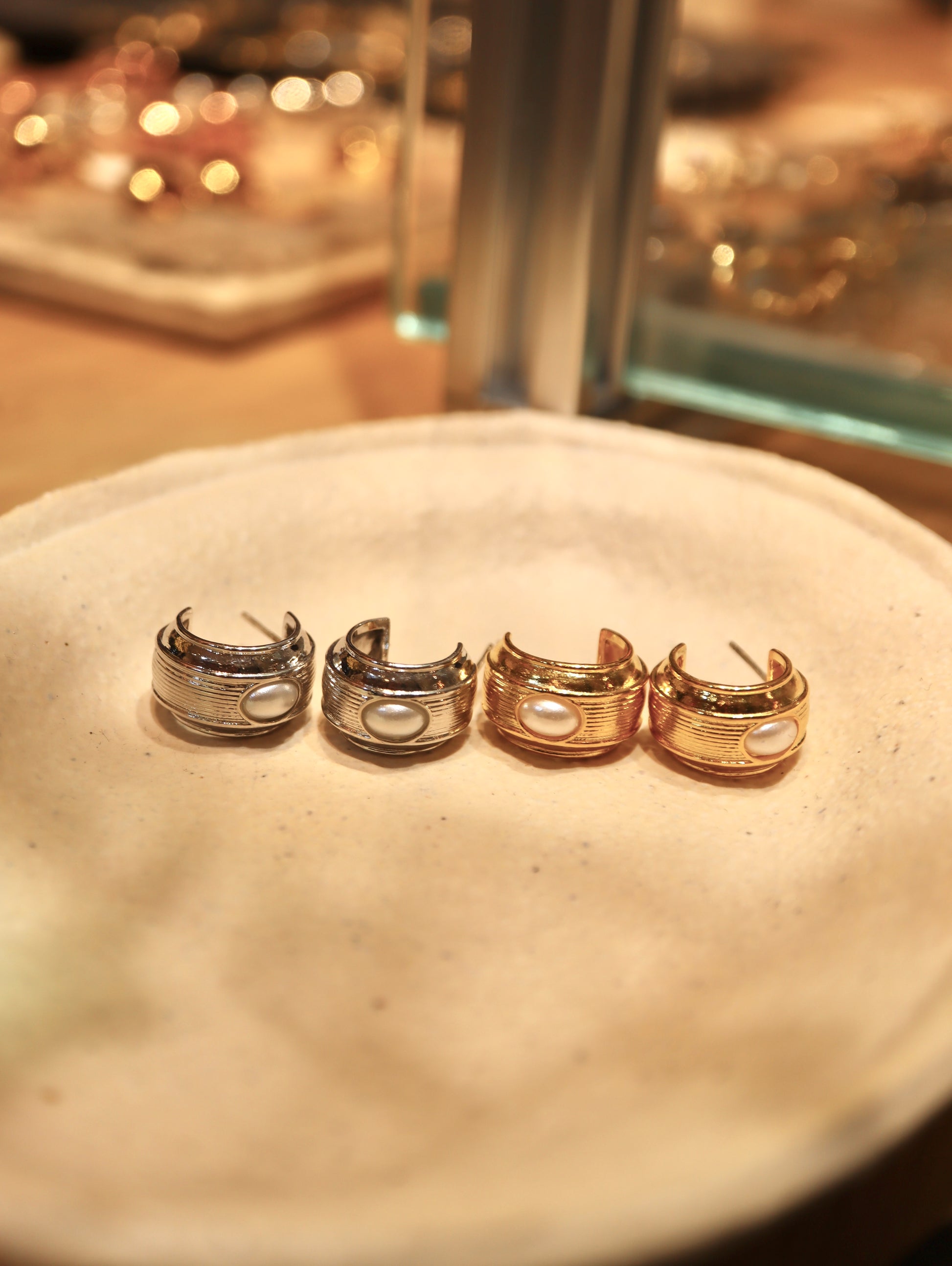 Ridged Pearl Earrings