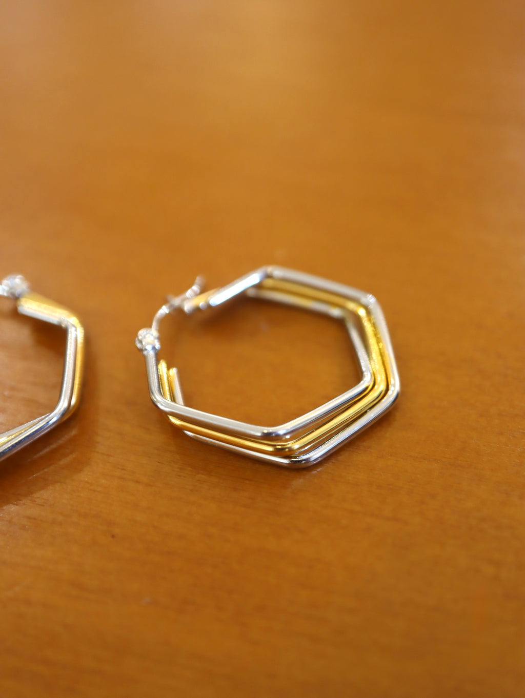 Hexagon stainless steel mix tone earrings
