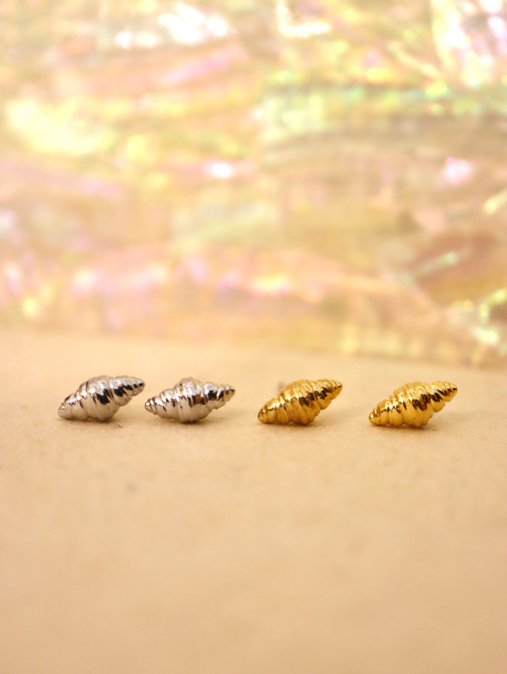 Mini croissant brass earrings