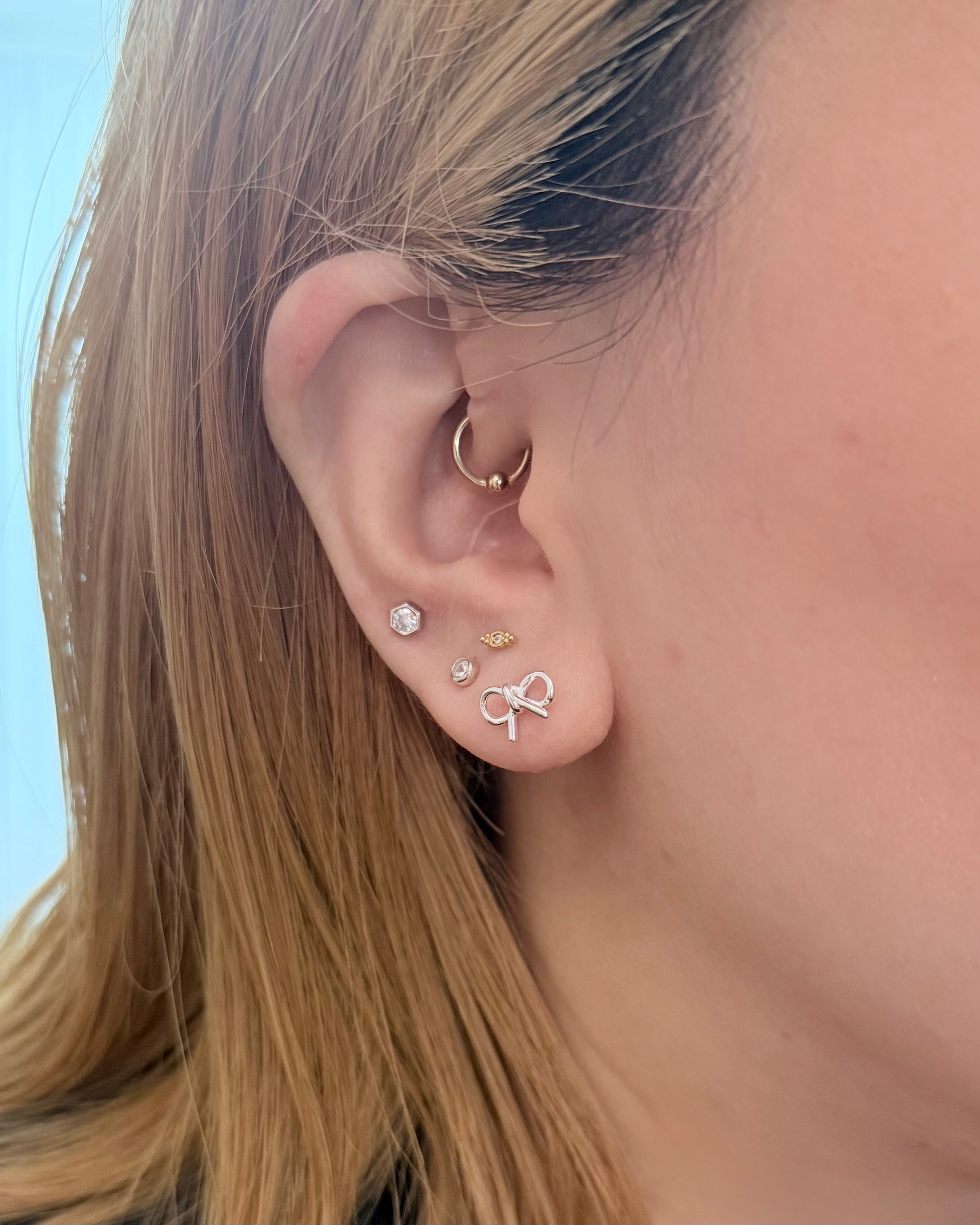 Hexagon cz 925 silver piercing stud (1pc)