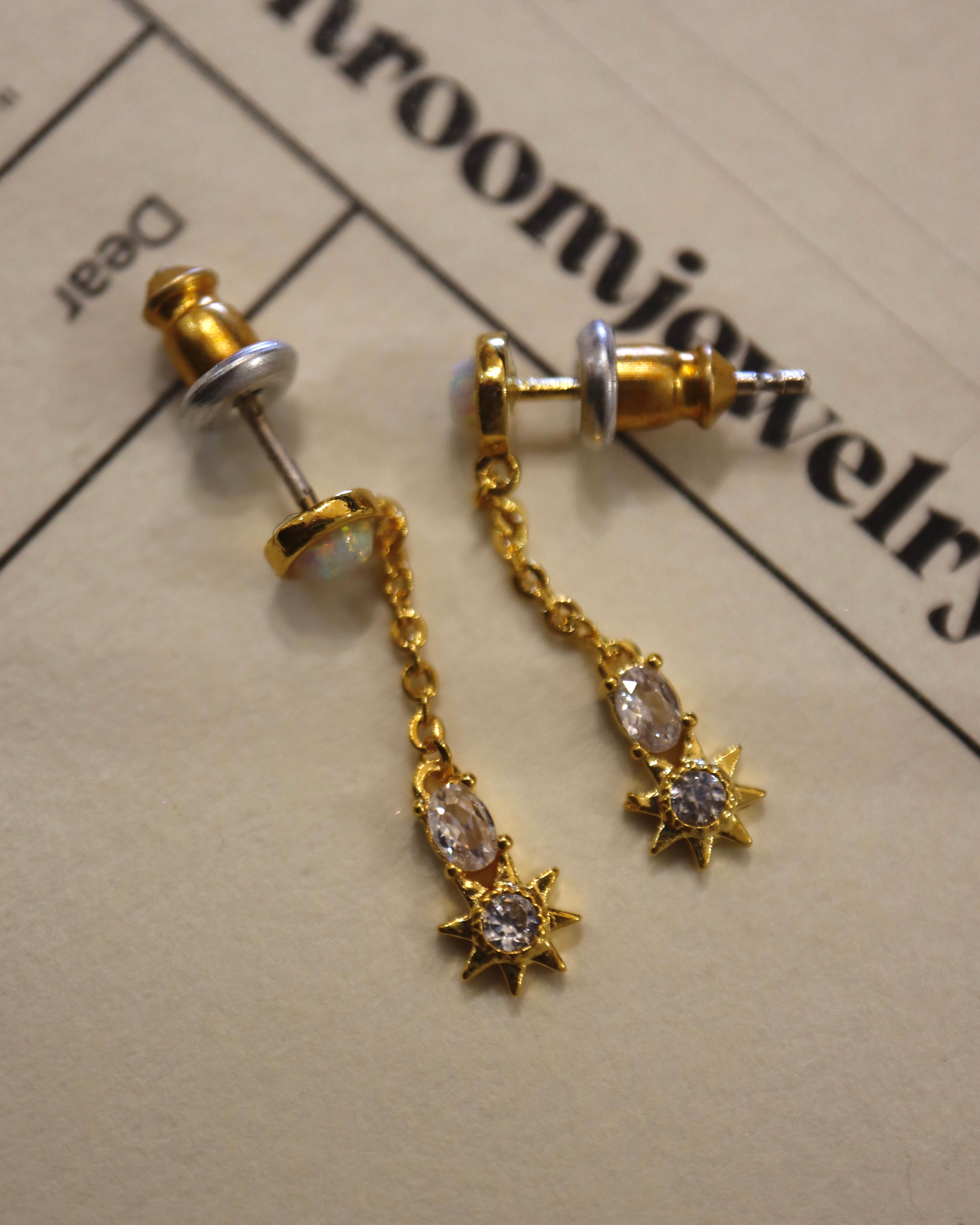 Long drop cz brass earrings