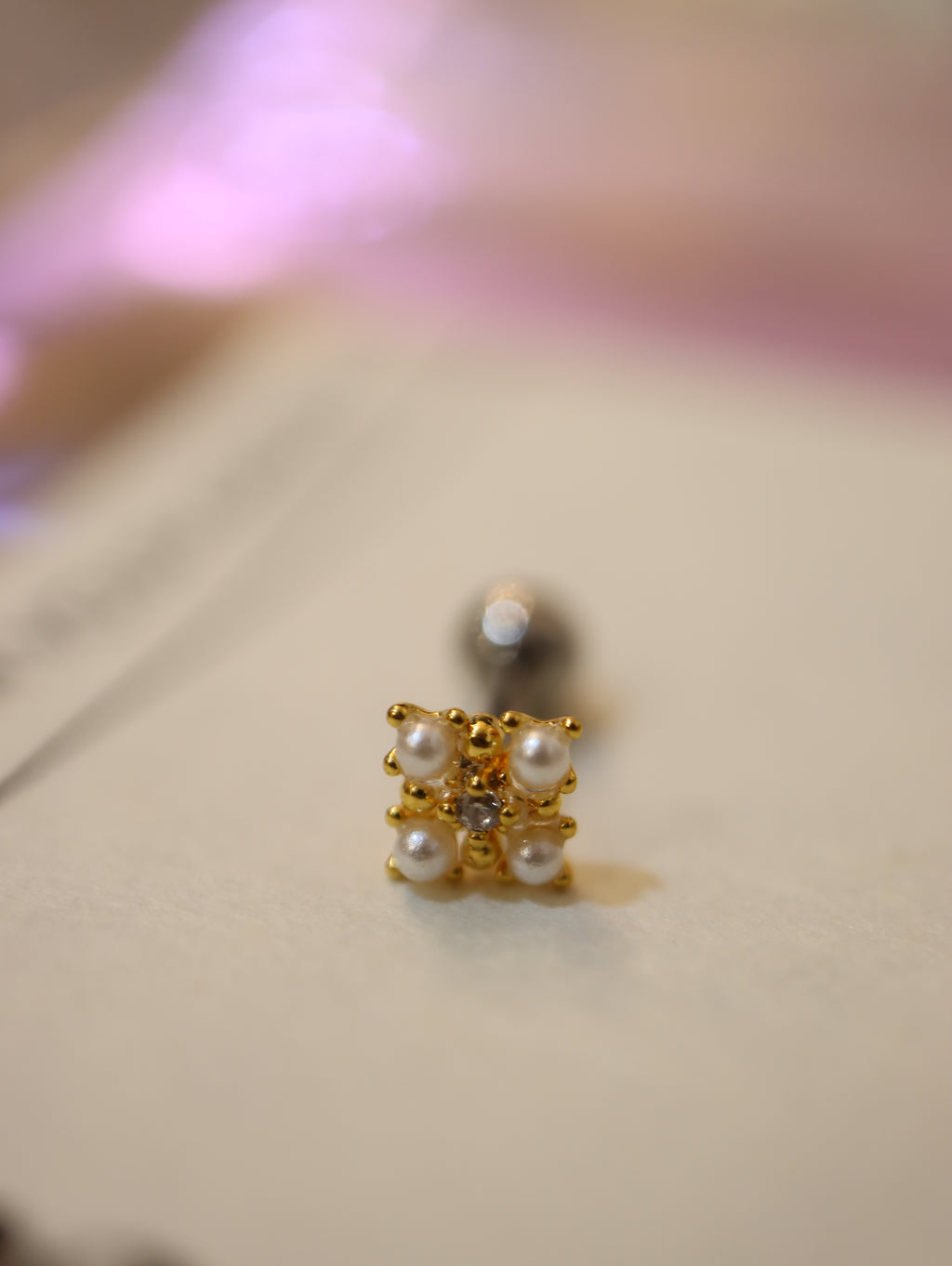 Pearl square surgical steel stud earring