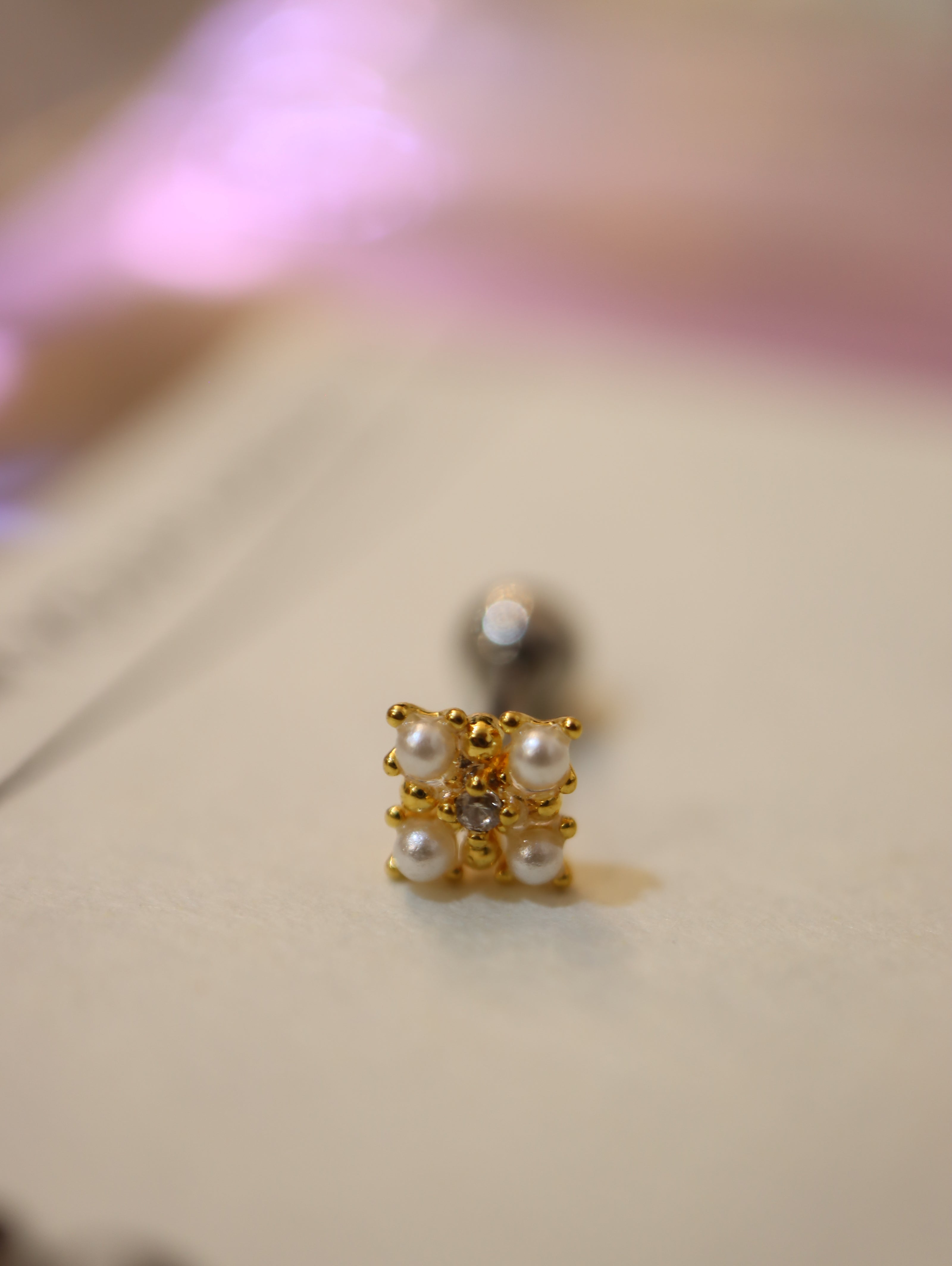 Pearl square surgical steel stud earring