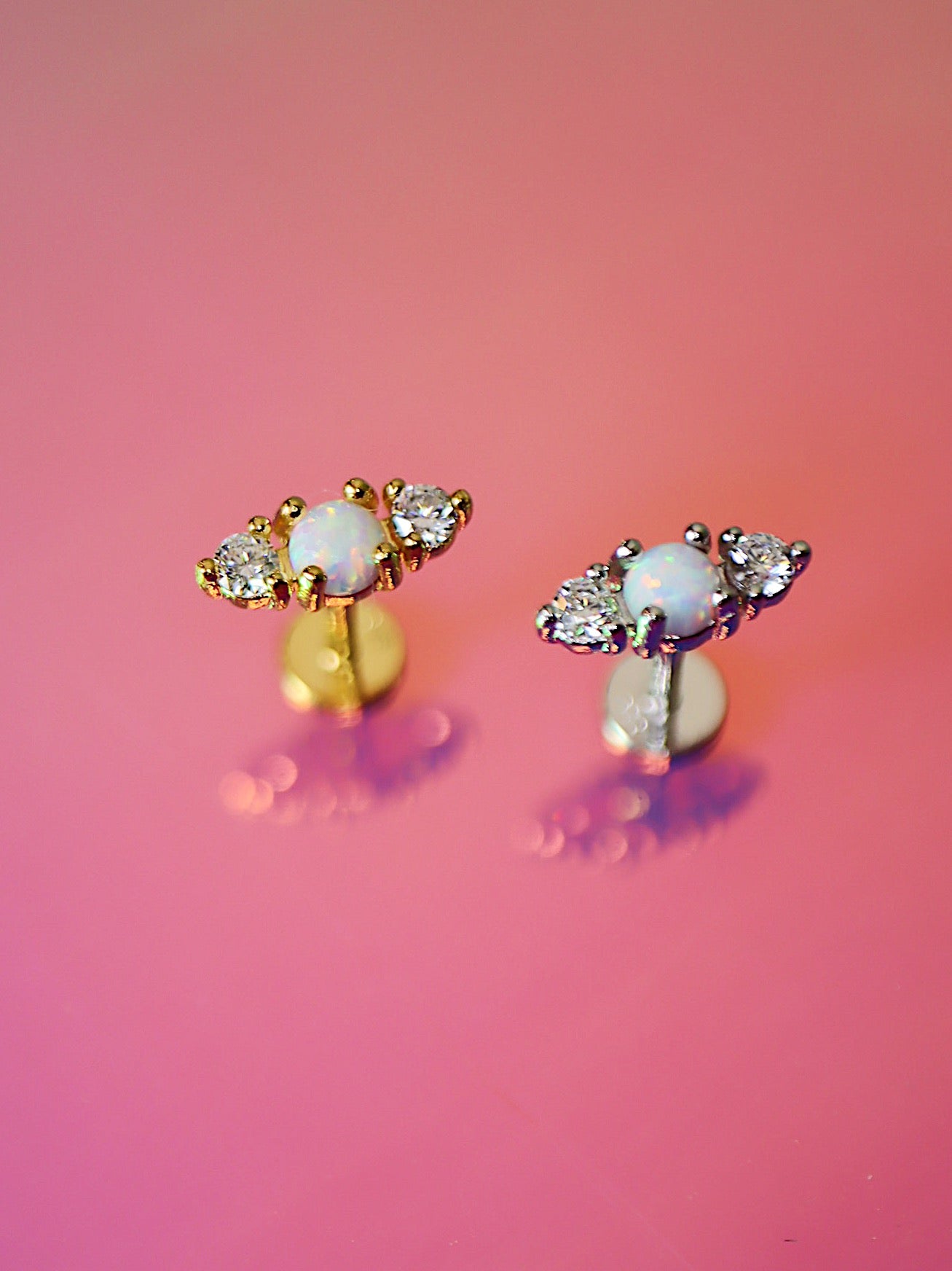 Opal cz bar 925 silver flat back earring piercing