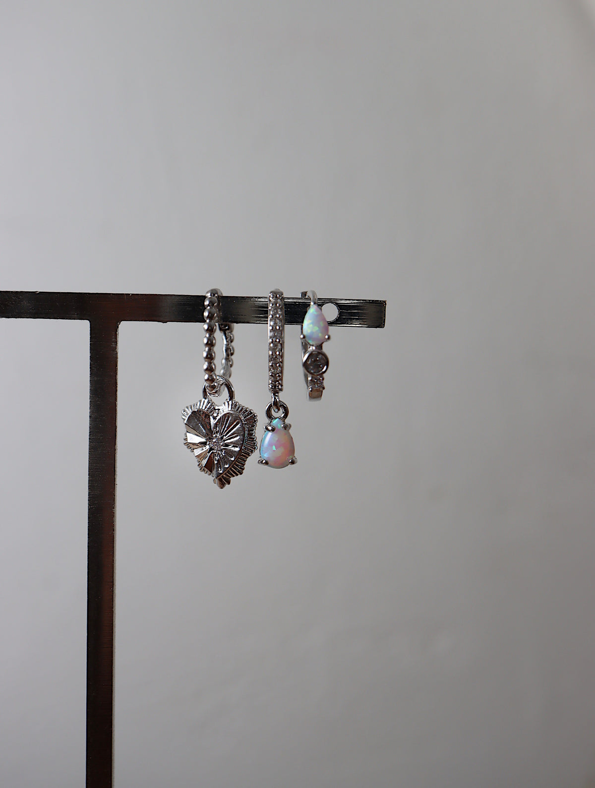 Drop heart hinged hoop silver 925 earrings