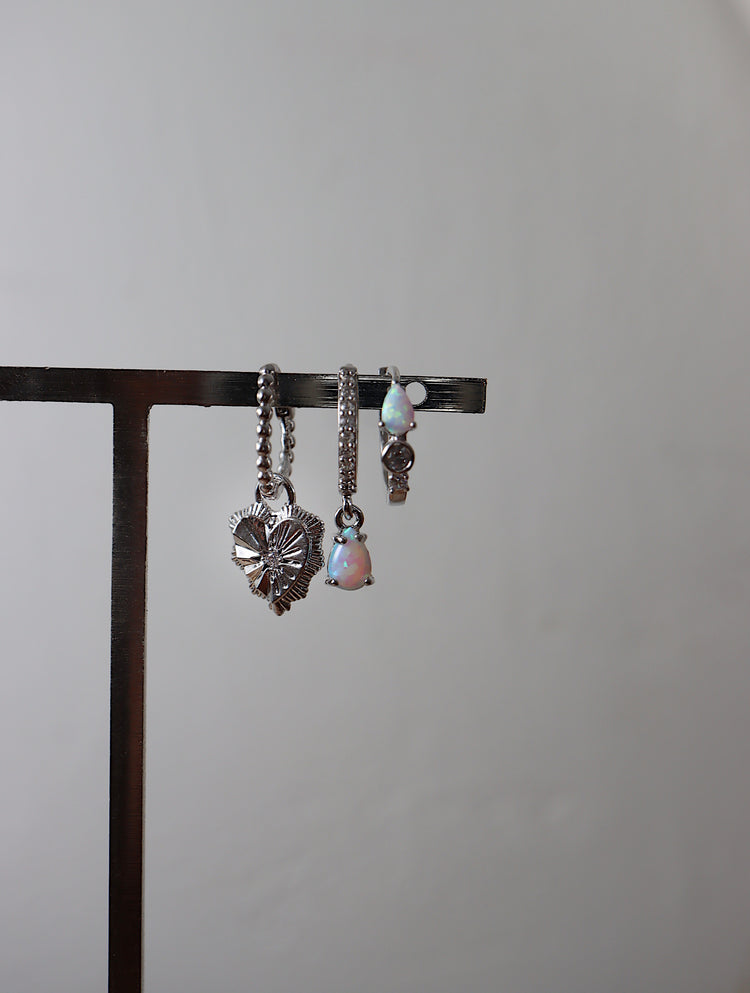 Drop heart hinged hoop silver 925 earrings